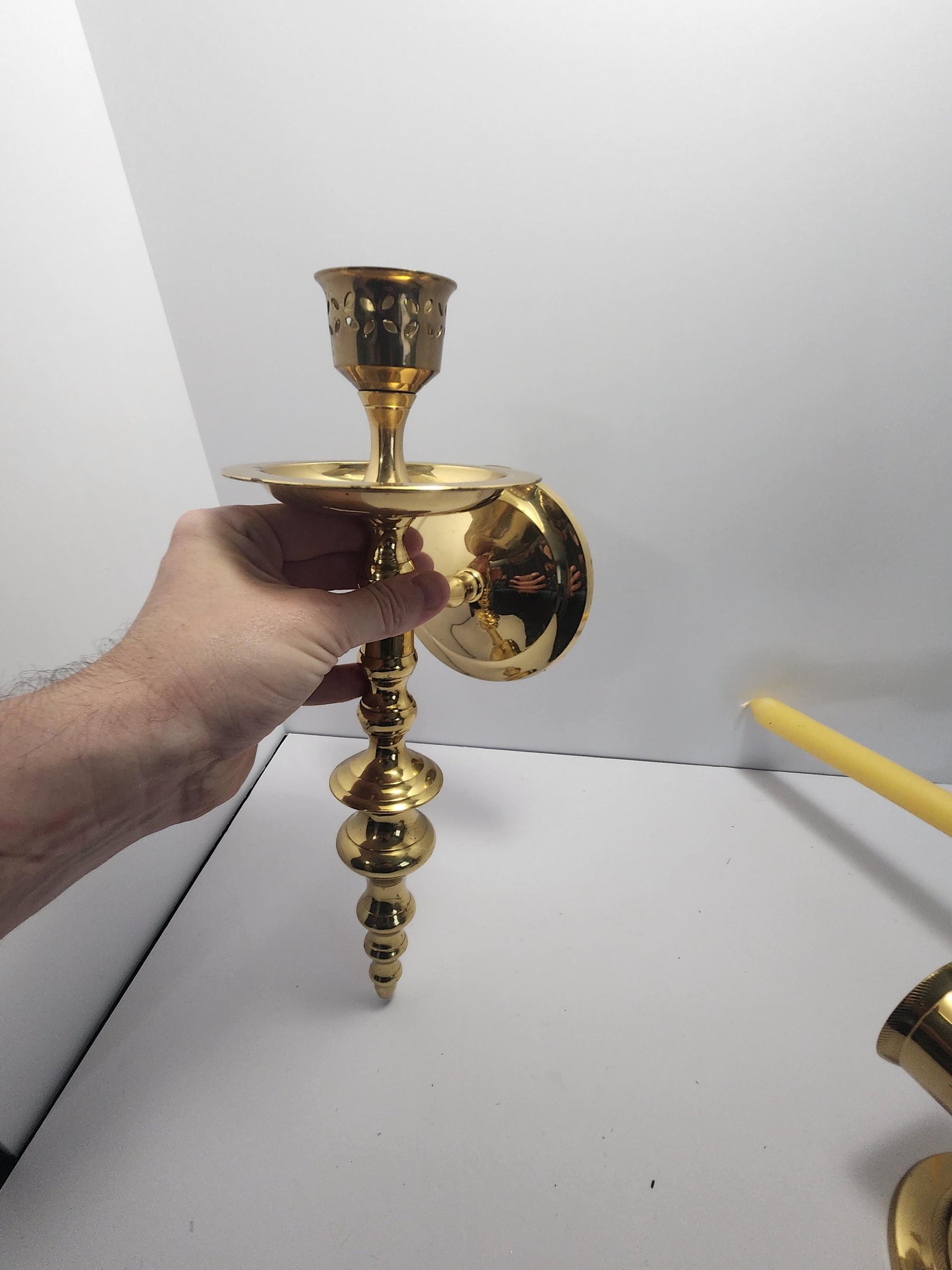 Brass Vintage Lacquered Sconces Candlestick Holders - Brass - Vintage Brass - Candlesticks - Candlestick Holders - Sconces - Brass Decor