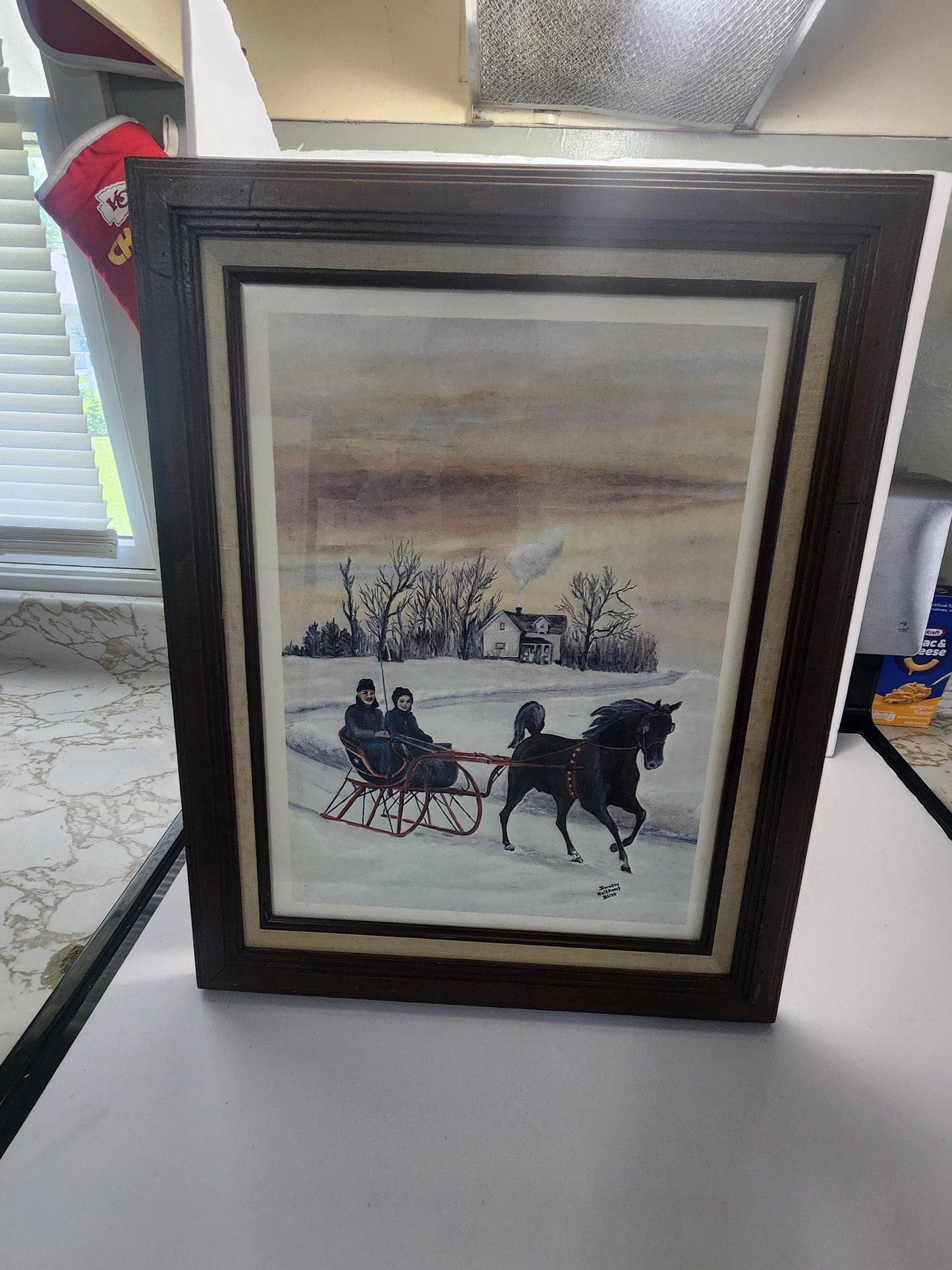 Horse Sledding In Countryside Vintage Framed Picture - Winter - Snow - Winter Devor - Horse Decor - Horse Gift - Sleigh Ride