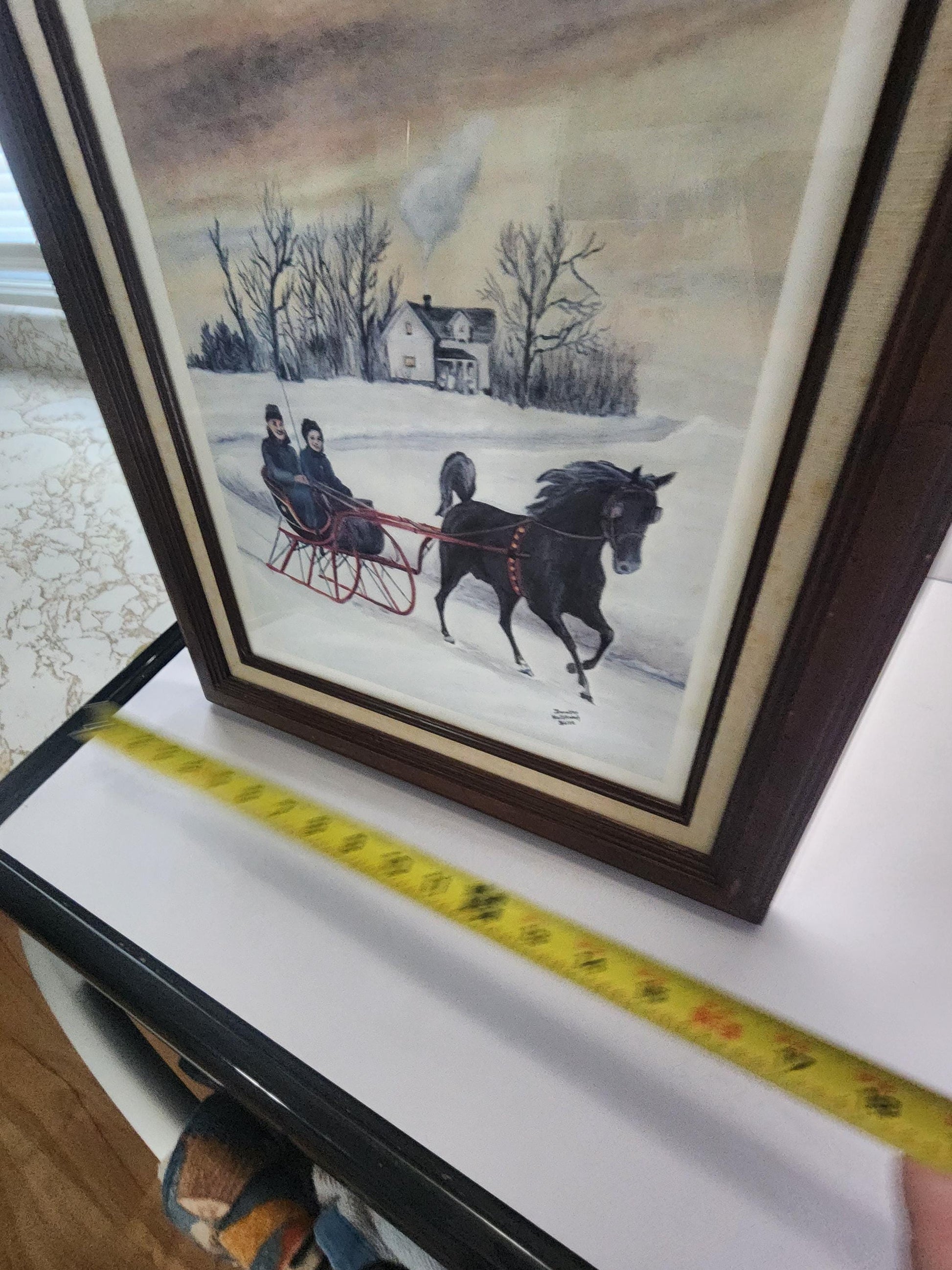 Horse Sledding In Countryside Vintage Framed Picture - Winter - Snow - Winter Devor - Horse Decor - Horse Gift - Sleigh Ride