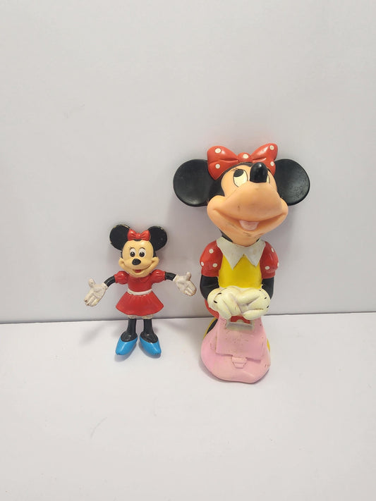 Walt Disney 1980s Vintage Minnie Mouse Figures Lot of 2 - Minnie Mouse - Walt Disney - Disney Toys - Minnie Mouse Toys - Squeak Toys