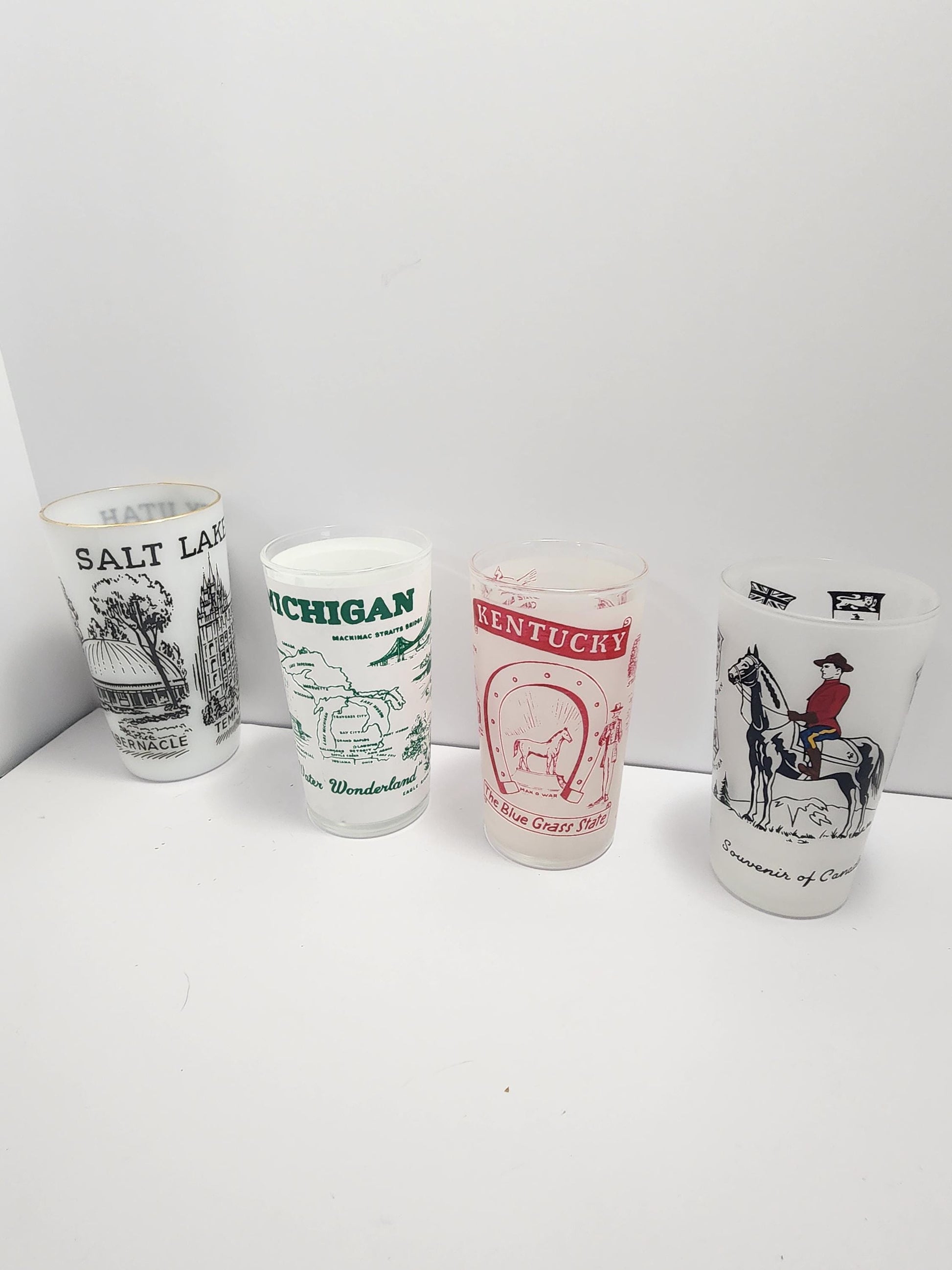 State Character Vintage Glasses - Salt Lake City - Utah - Michigan - Kentucky - Canada - Souvenir- Glasses - Tumblers - Vintage Glasses