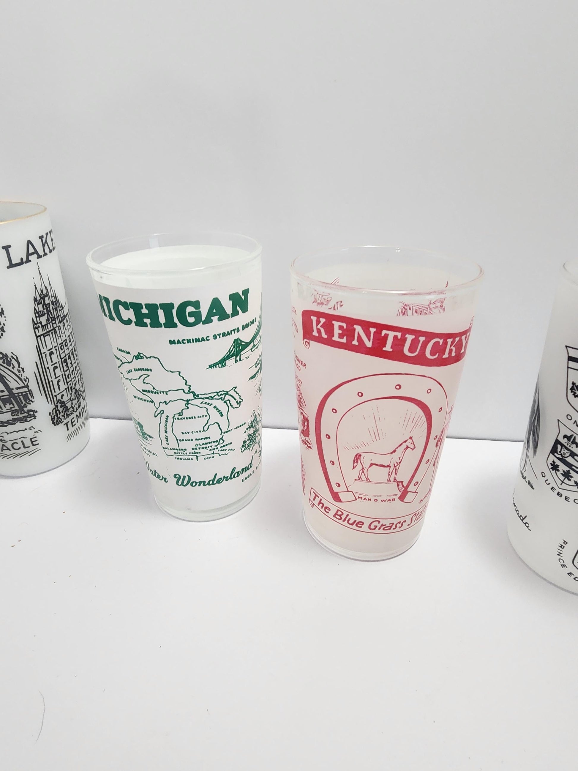 State Character Vintage Glasses - Salt Lake City - Utah - Michigan - Kentucky - Canada - Souvenir- Glasses - Tumblers - Vintage Glasses