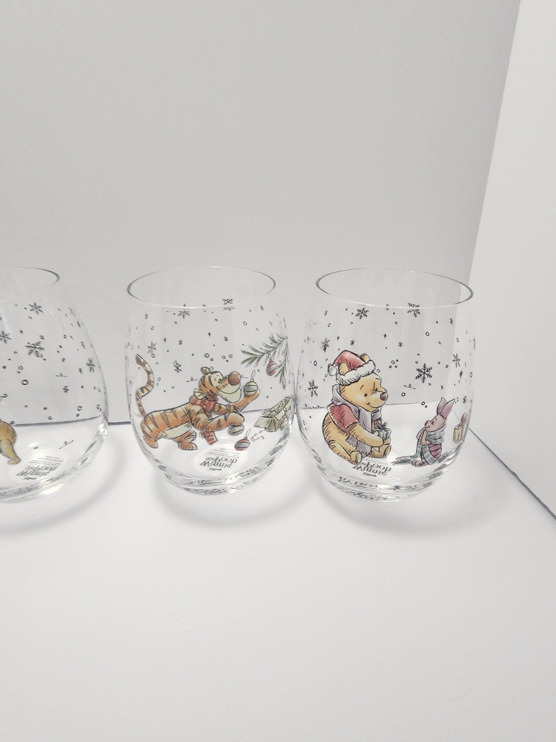 Disney Winnie The Pooh Christmas Edition Glasses Set of 4 - Character Glasses - Winnie The Pooh - Eeyore - Tigger - Christmas - Wine Glasses