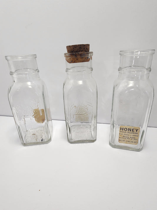 Honey Acres Vintage Honey Glass Jars Lot of 3 - Jars - Glass - Vintage Glass - Honey - Honey Jars - Honey Acres