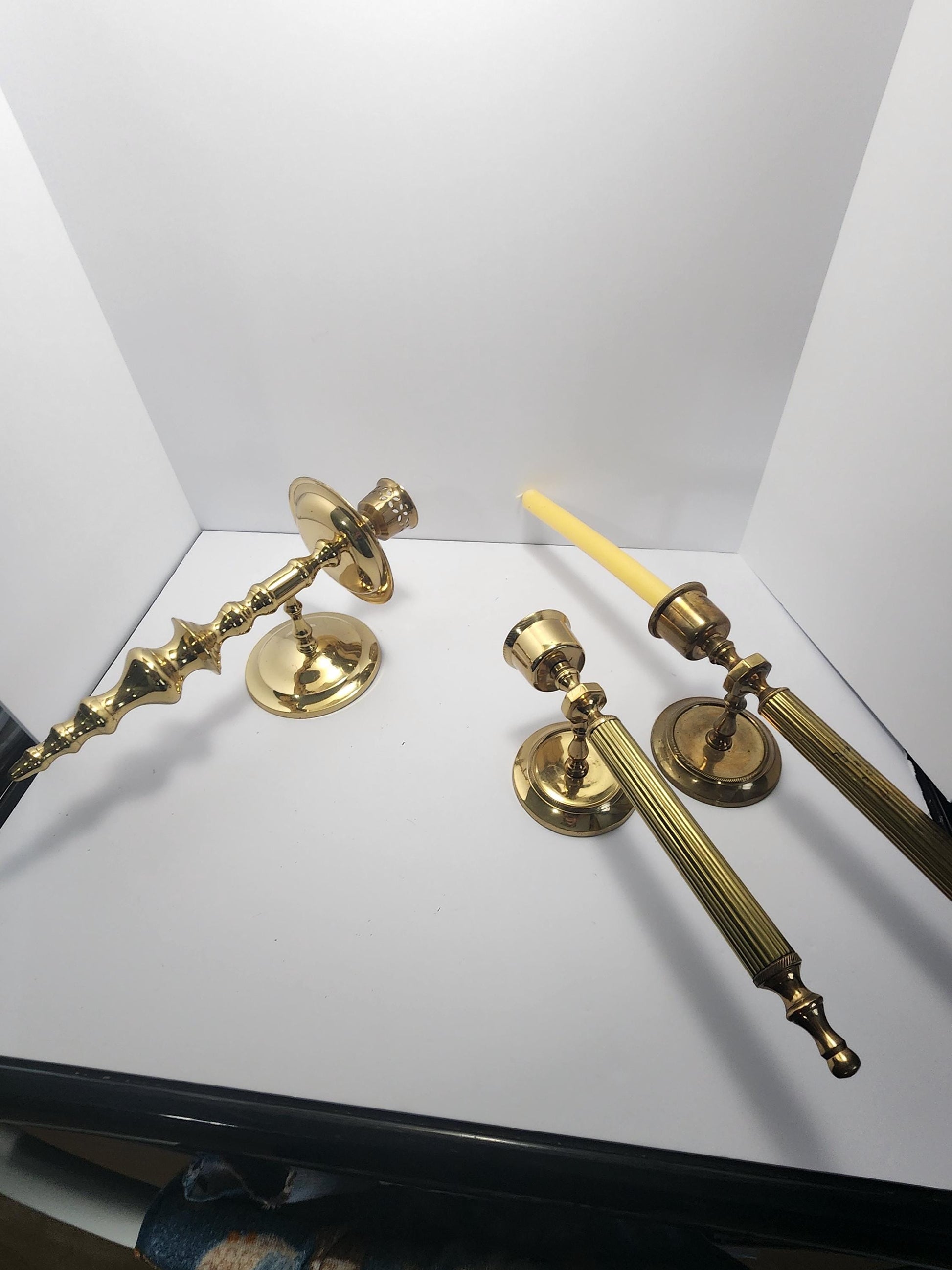 Brass Vintage Lacquered Sconces Candlestick Holders - Brass - Vintage Brass - Candlesticks - Candlestick Holders - Sconces - Brass Decor