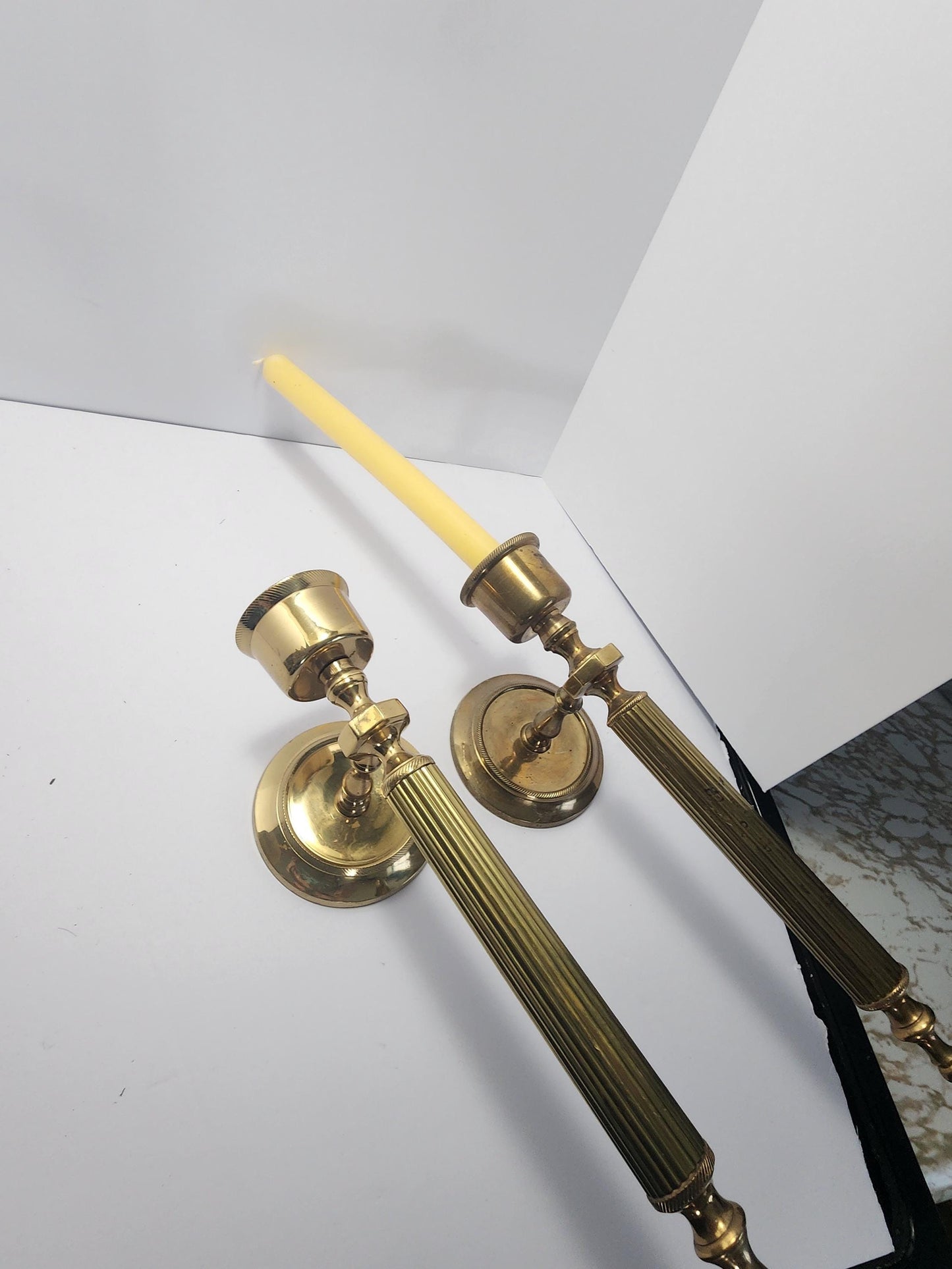 Brass Vintage Lacquered Sconces Candlestick Holders - Brass - Vintage Brass - Candlesticks - Candlestick Holders - Sconces - Brass Decor