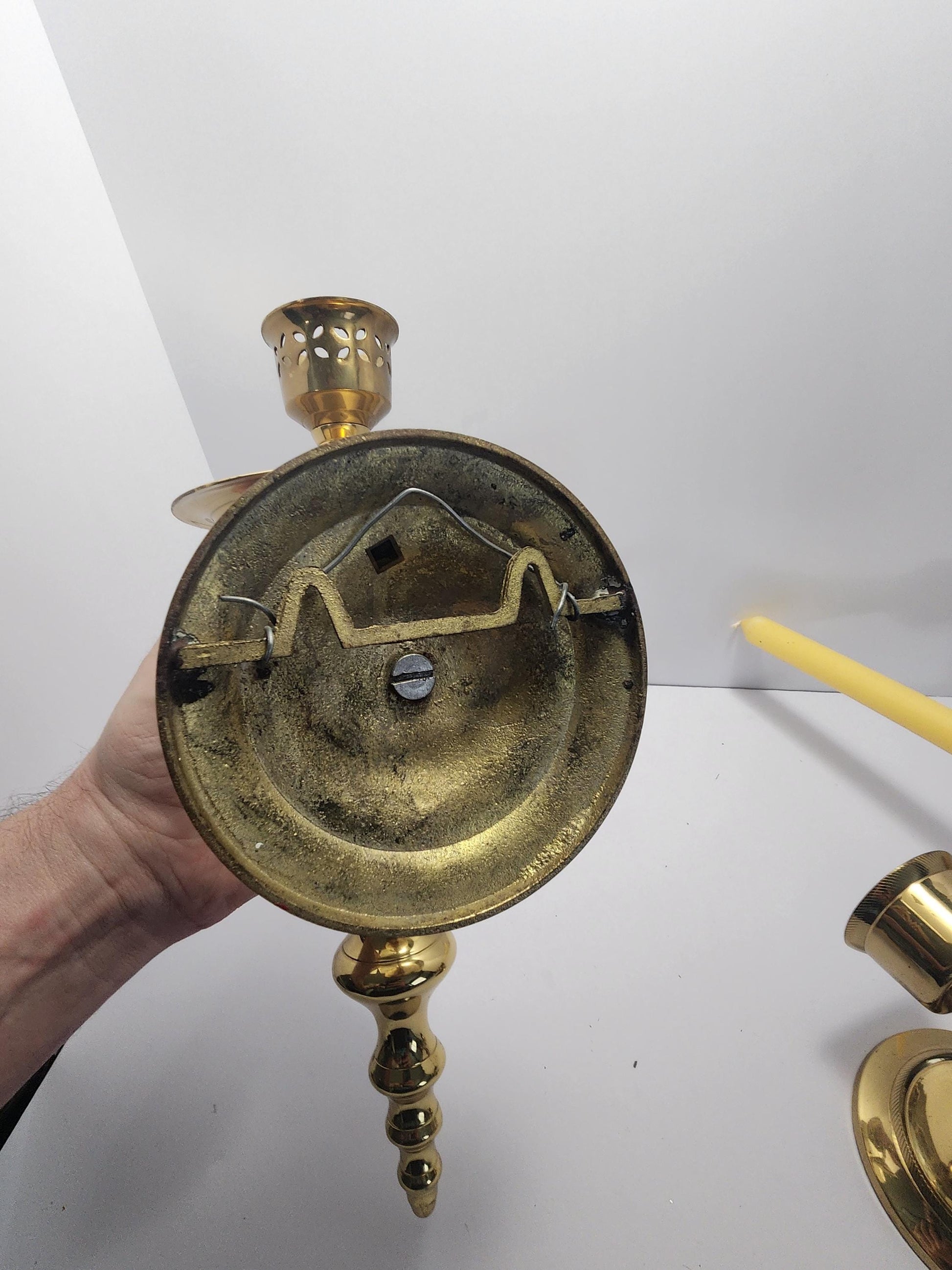 Brass Vintage Lacquered Sconces Candlestick Holders - Brass - Vintage Brass - Candlesticks - Candlestick Holders - Sconces - Brass Decor