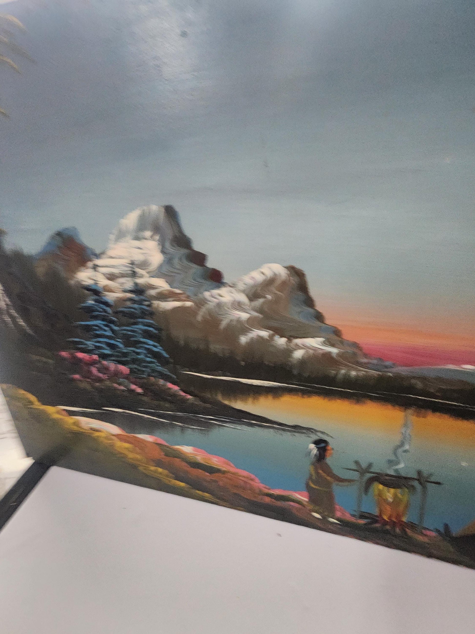 Beautiful Burdette Hand Painted Lake Mountains Scenery - Paintings - Hand Painted - Wall Decor - Art - Mountains - Lakes