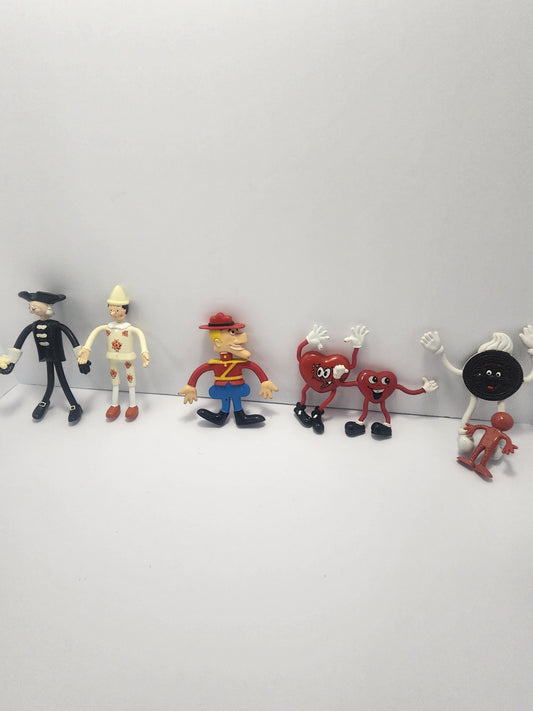 Bendable Action Figure Vintage Toys - Rocky and Bullwinkle - Dudley Do Right - Valentines Day - Hearts - Vintage Toys - Pinocchio