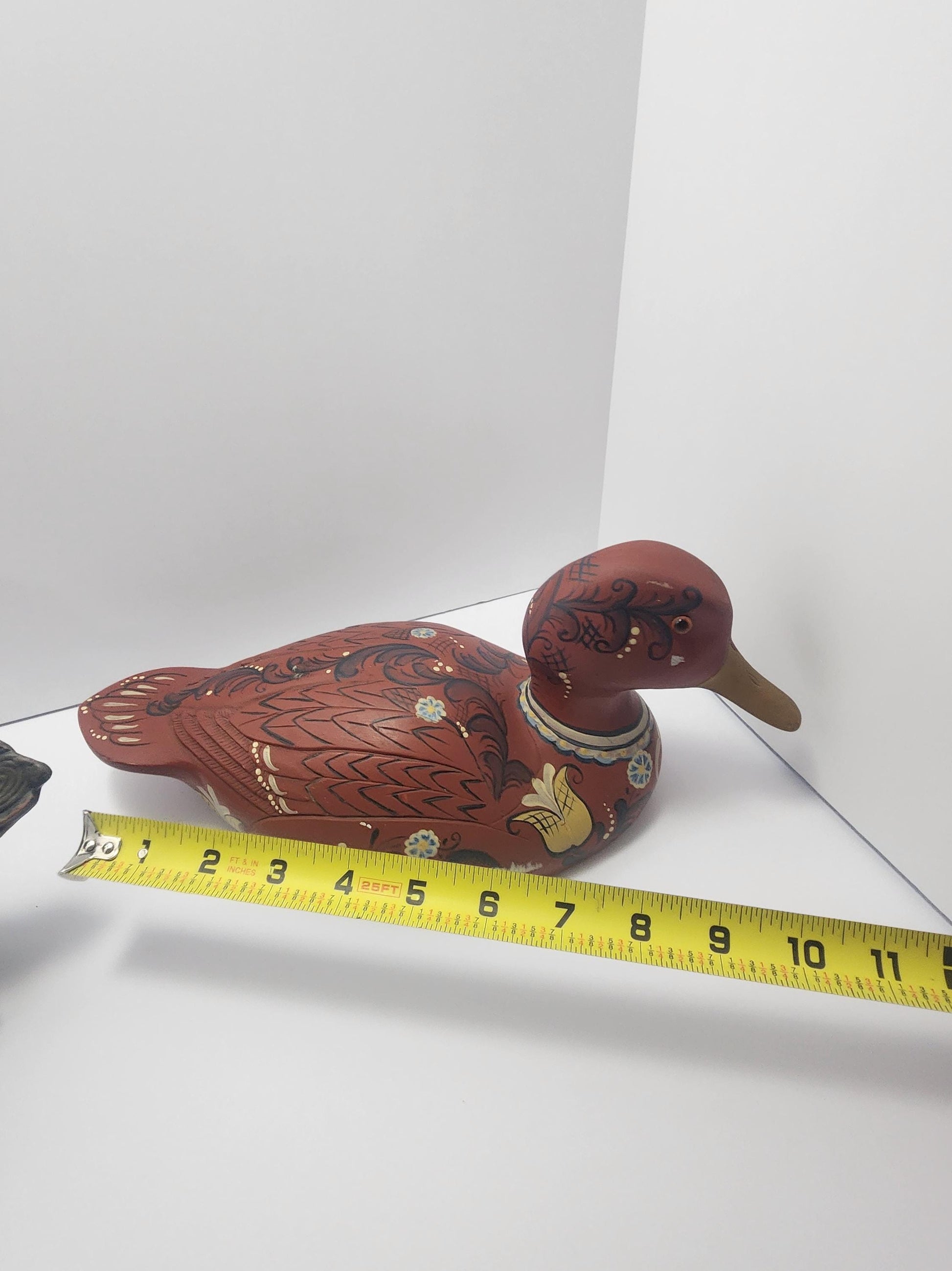 1979 Emily Handpainted Ceramic Wood Duck - Vintage Ceramic Mexican Red Duck - Folk Art - Ceramic Figurines - Vintage Figurines - Ducks