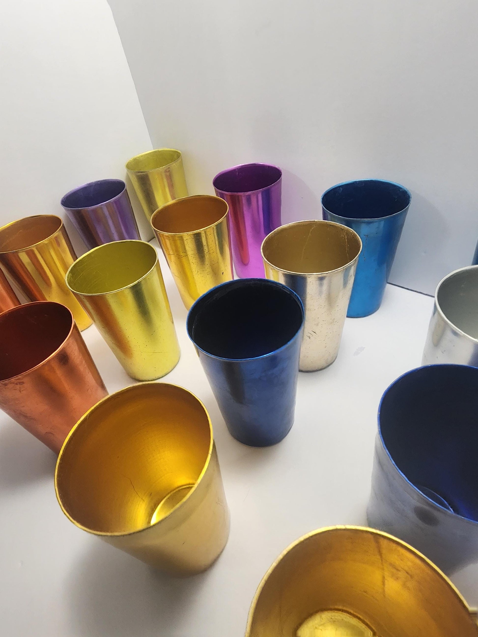 Aluminum Retro Style Tumbler Glasses LOTS Of 4 - Bascal - Glass- Tumblers - Retro Kitchen - Colorful - Kitchen - Glasses - Vintage Glasses