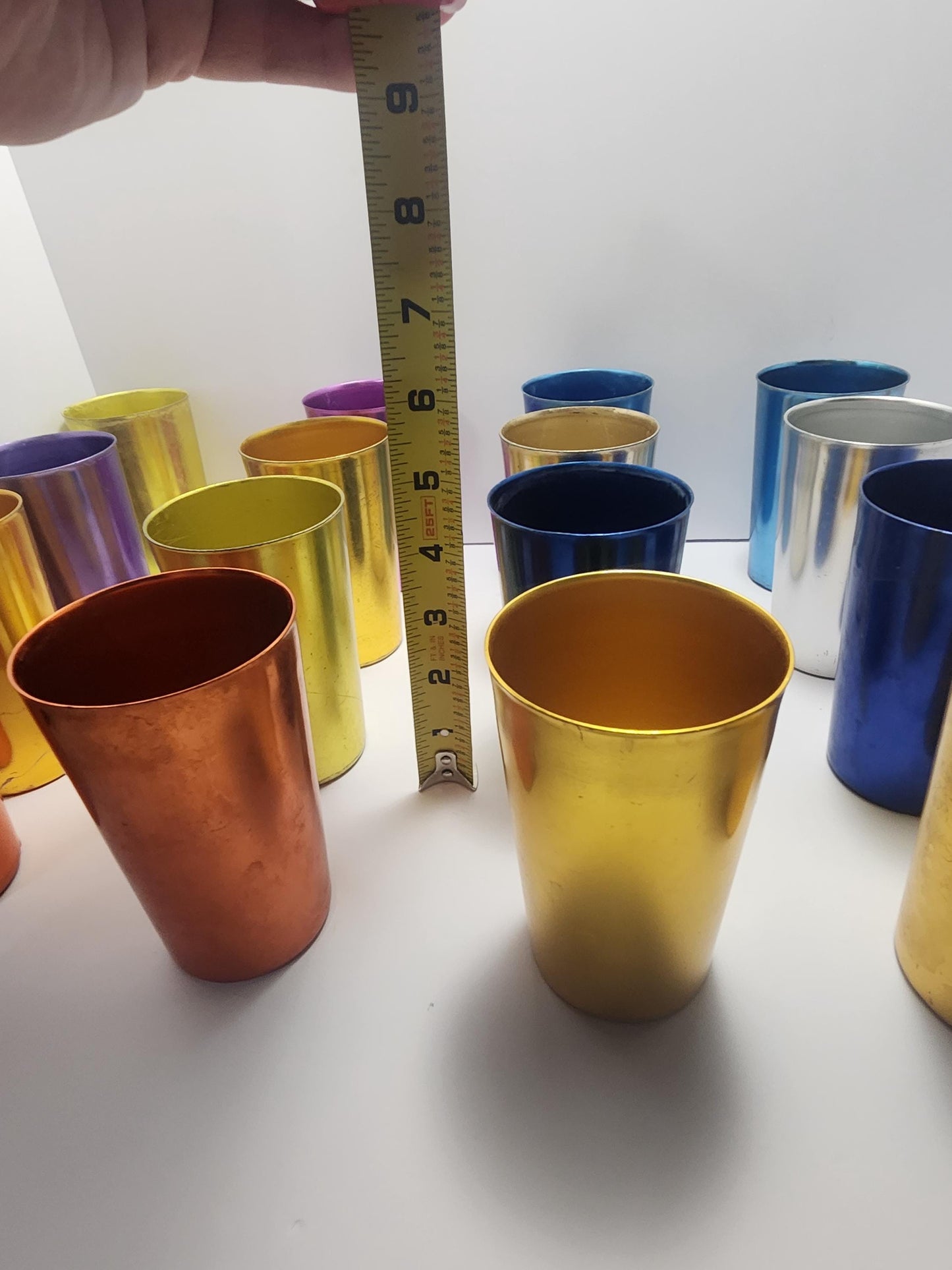 Aluminum Retro Style Tumbler Glasses LOTS Of 4 - Bascal - Glass- Tumblers - Retro Kitchen - Colorful - Kitchen - Glasses - Vintage Glasses