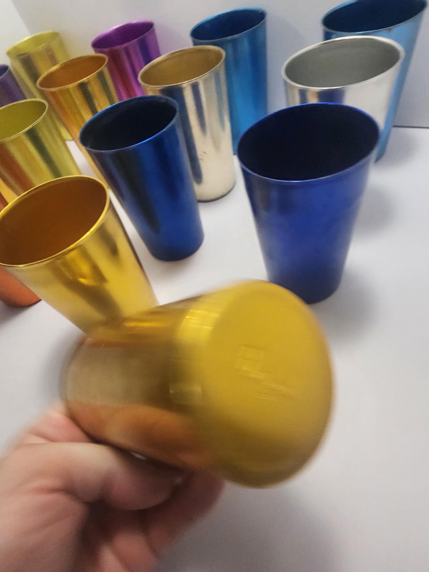 Aluminum Retro Style Tumbler Glasses LOTS Of 4 - Bascal - Glass- Tumblers - Retro Kitchen - Colorful - Kitchen - Glasses - Vintage Glasses