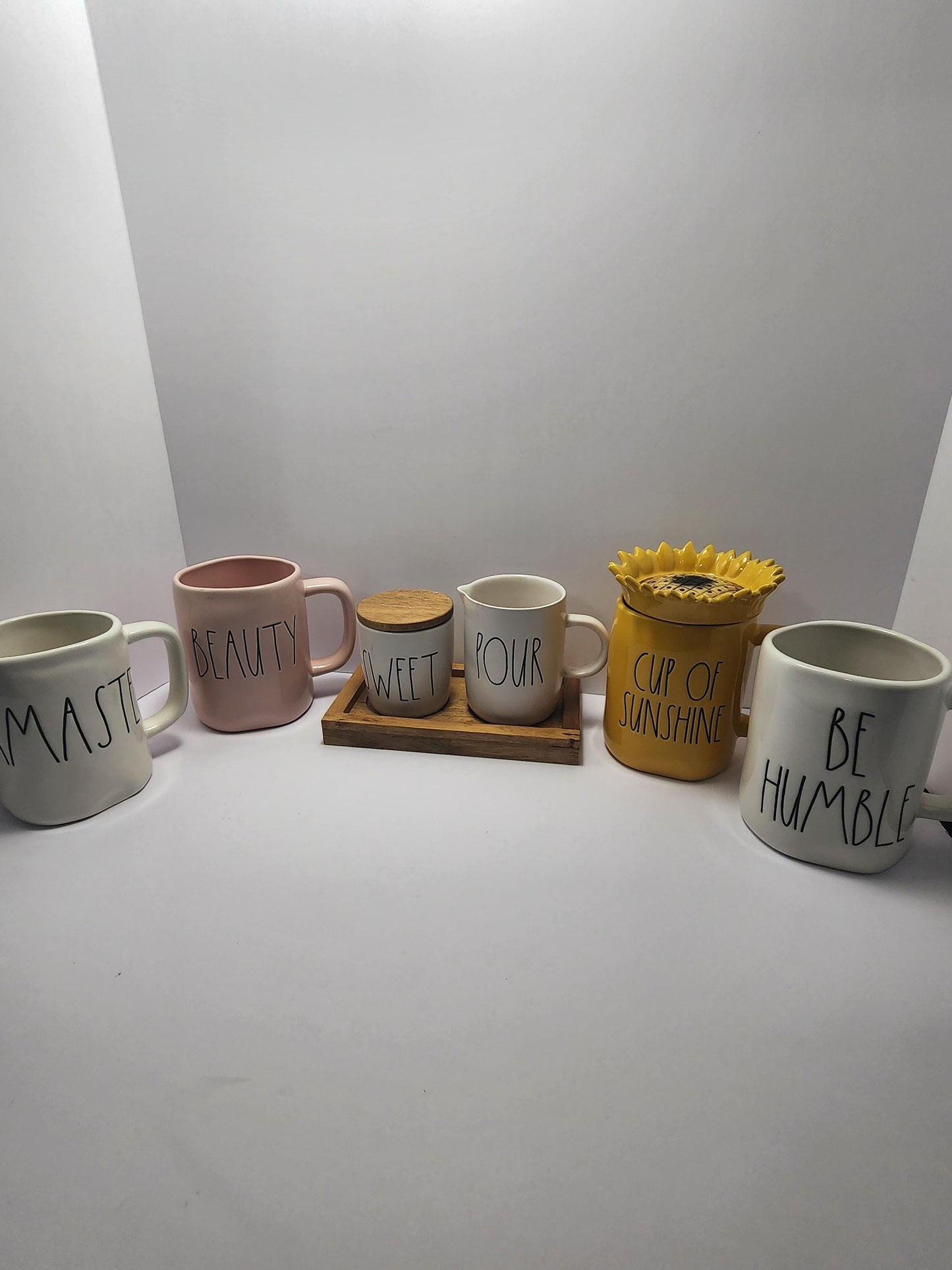 Rae Dunn Pottery Coffee Mugs - Positive Vibes - Sunflowers - Sunshine - Rae Dunn - Mugs - Coffee Mugs - Namaste - Yoga - Gift Mugs