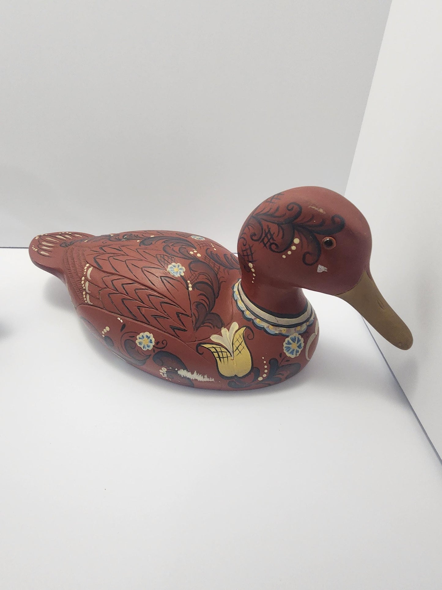 1979 Emily Handpainted Ceramic Wood Duck - Vintage Ceramic Mexican Red Duck - Folk Art - Ceramic Figurines - Vintage Figurines - Ducks