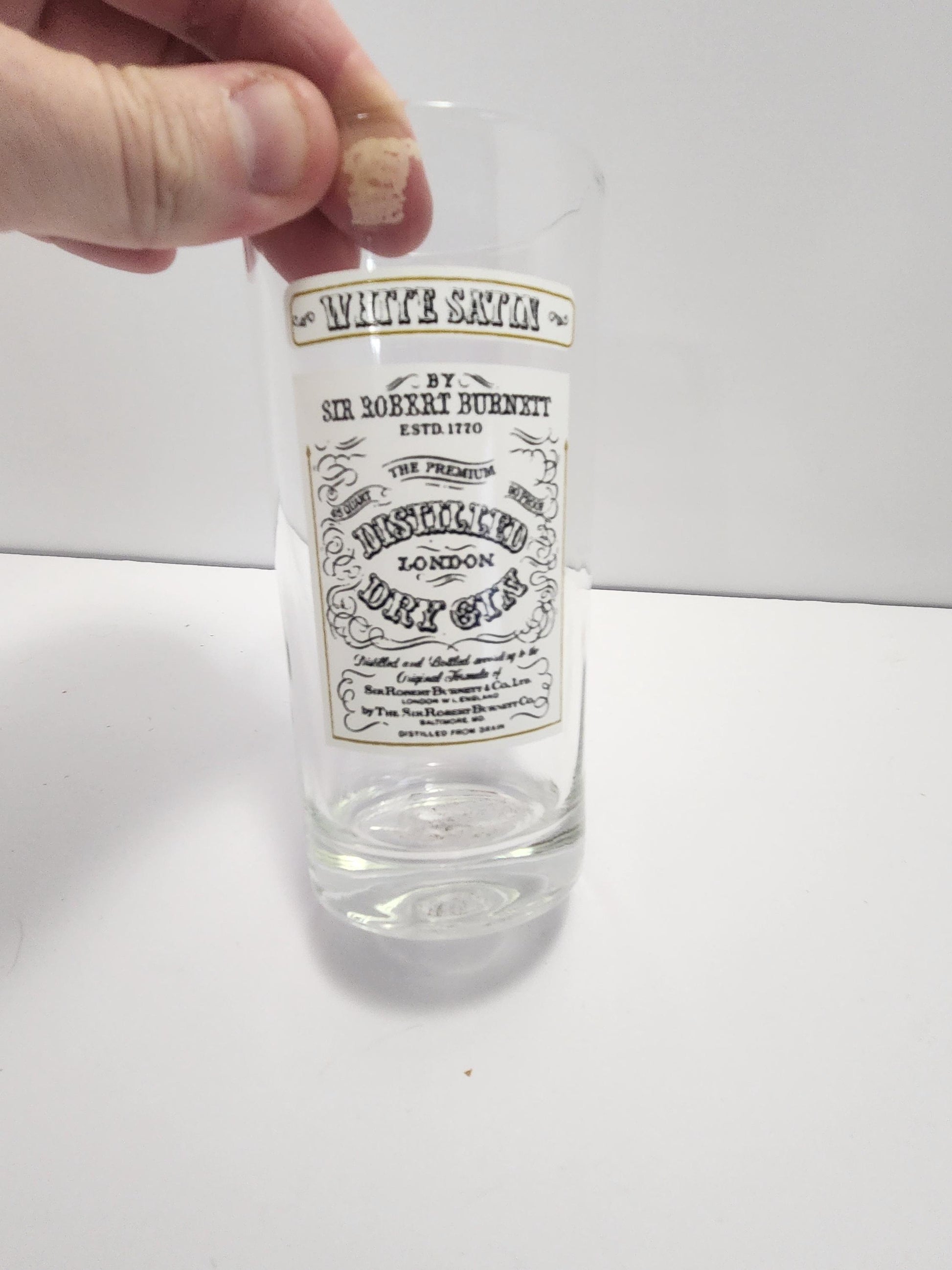 Vintage Prohibitionism Drinking Glass White Satin Distilled Dry Gin - Gin - Dry Gin - Satin Gin - Prohibition - Prohibitionism - Barware