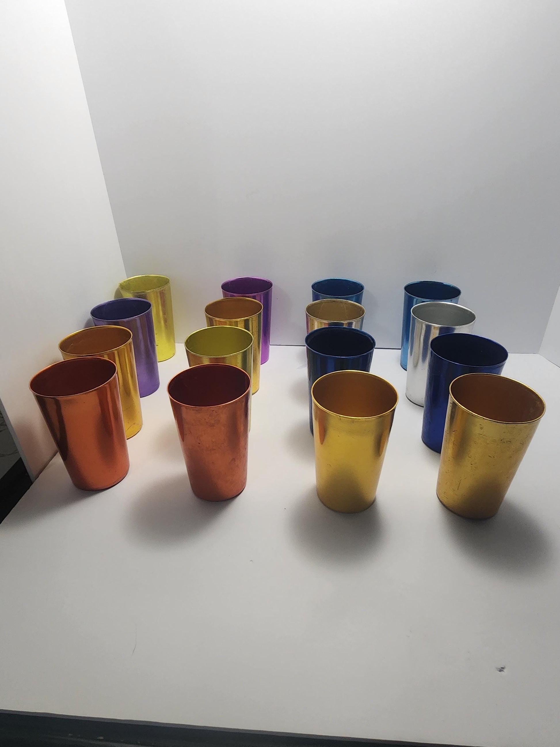 Aluminum Retro Style Tumbler Glasses LOTS Of 4 - Bascal - Glass- Tumblers - Retro Kitchen - Colorful - Kitchen - Glasses - Vintage Glasses