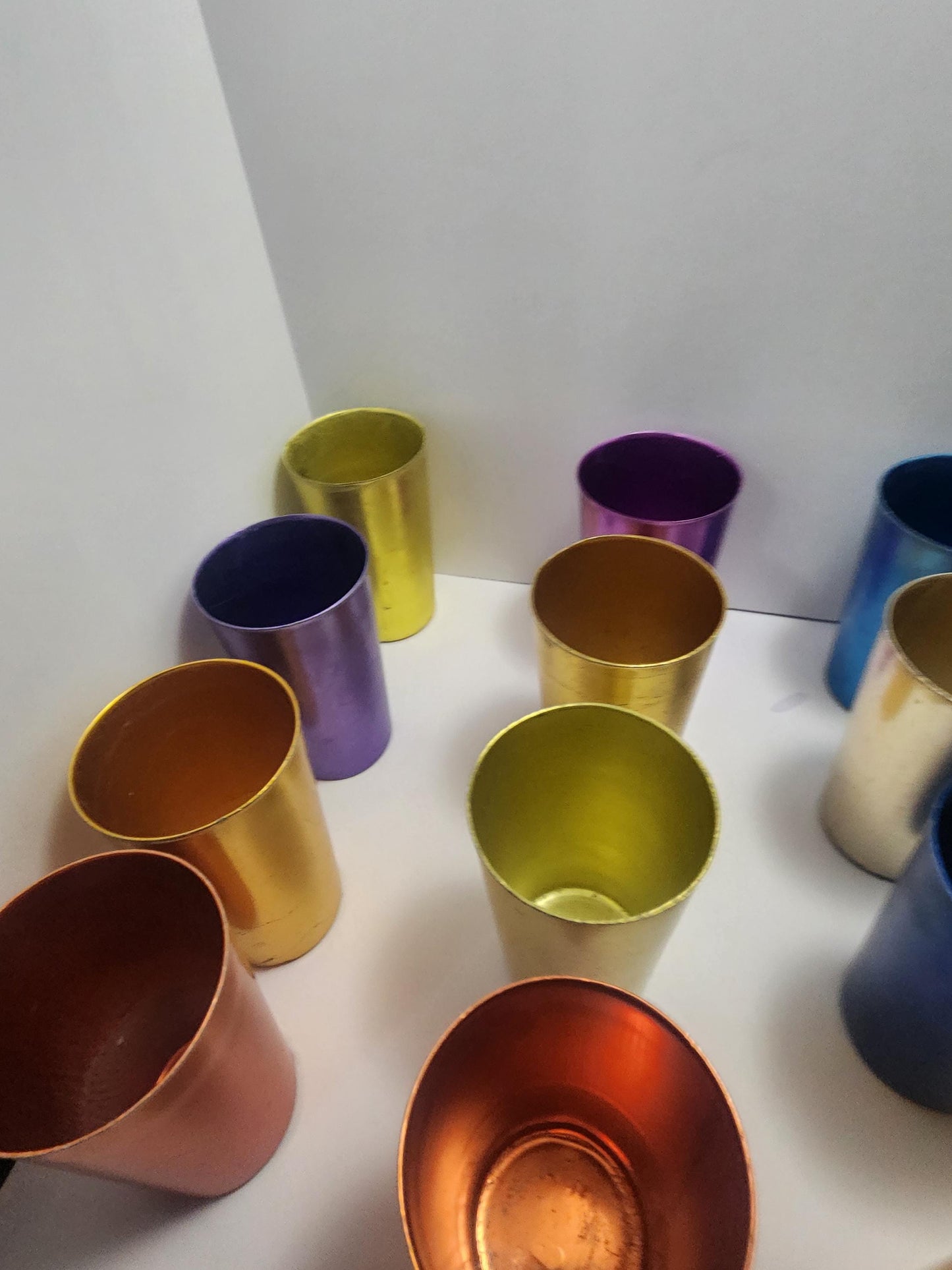 Aluminum Retro Style Tumbler Glasses LOTS Of 4 - Bascal - Glass- Tumblers - Retro Kitchen - Colorful - Kitchen - Glasses - Vintage Glasses