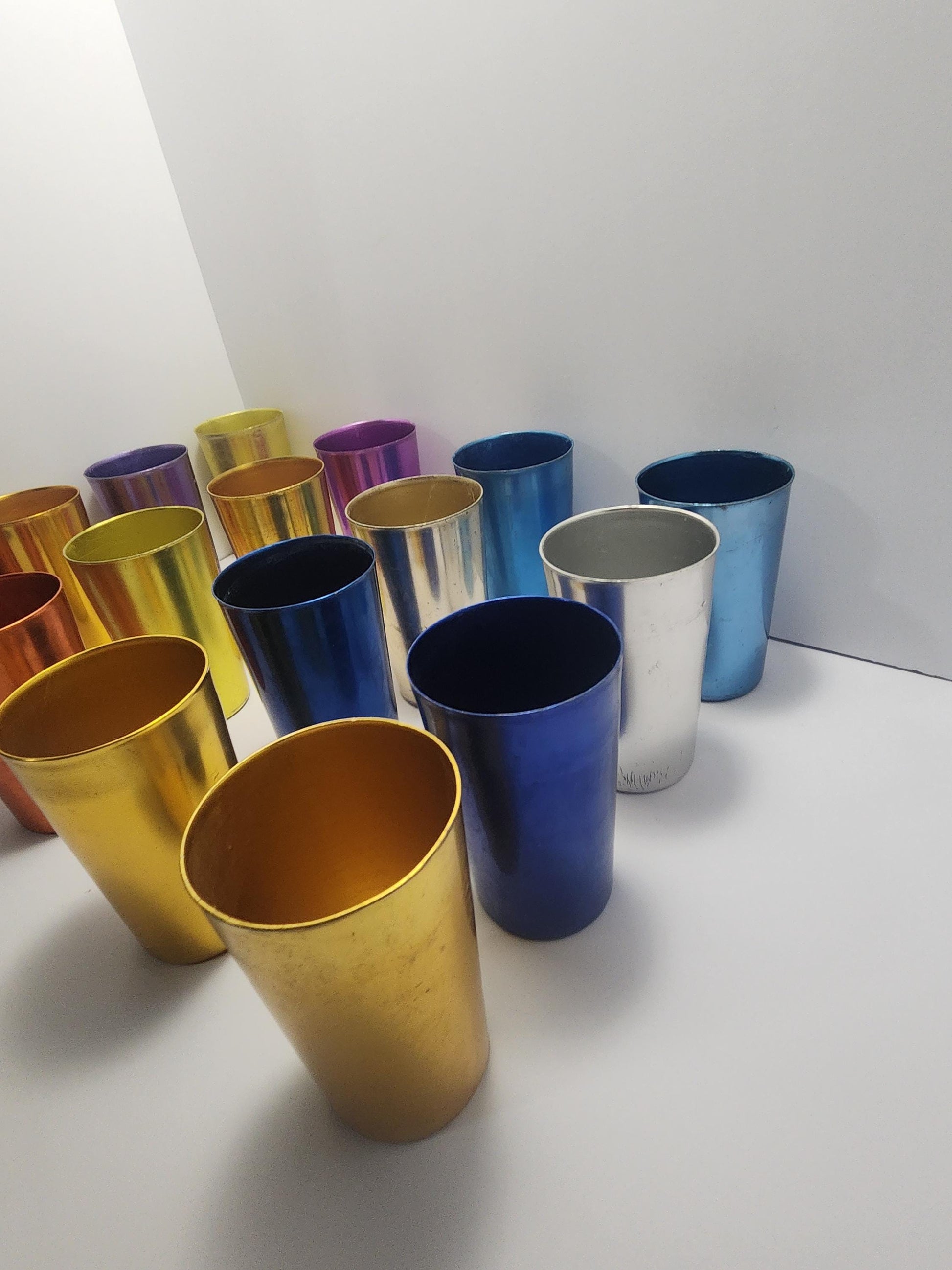 Aluminum Retro Style Tumbler Glasses LOTS Of 4 - Bascal - Glass- Tumblers - Retro Kitchen - Colorful - Kitchen - Glasses - Vintage Glasses