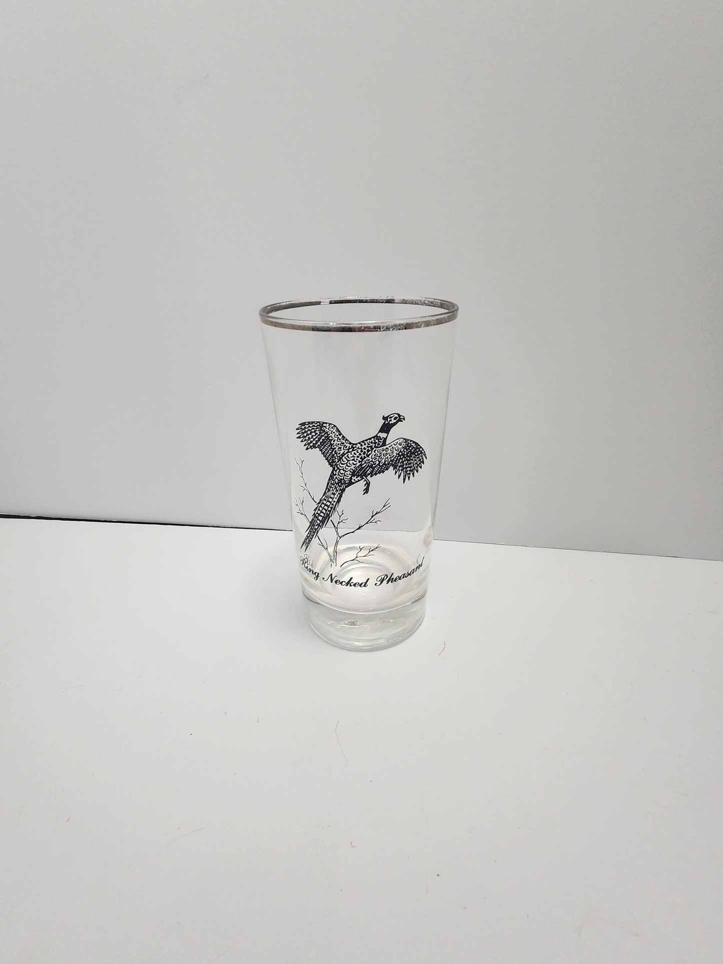 Vintage Ring Tailed Pheasant Silver Rimmed Federal Glass - Wildlife - Pheasant- Pheasant Forever - Hunting - Birds - Drinkware - Glasses