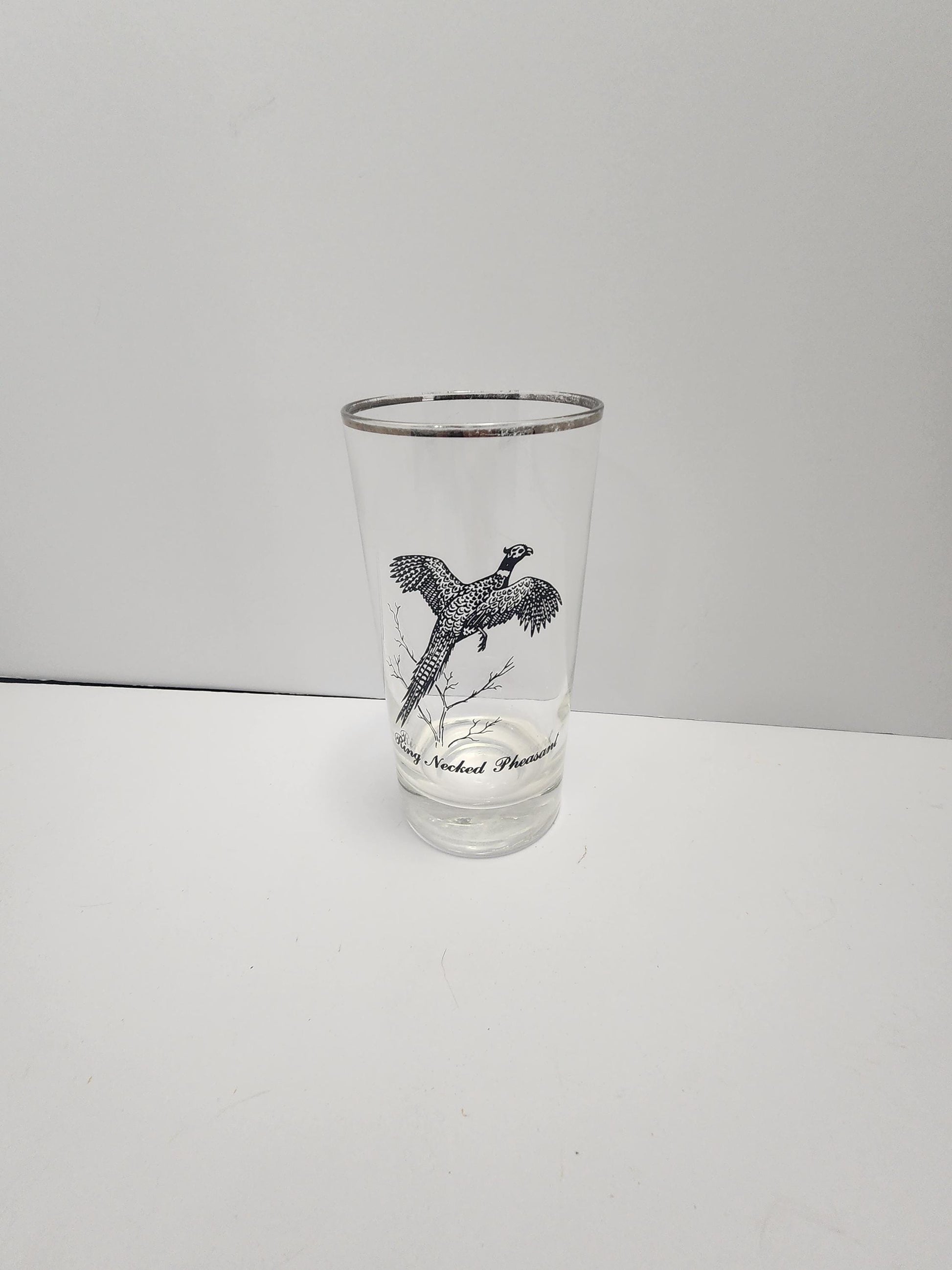 Vintage Ring Tailed Pheasant Silver Rimmed Federal Glass - Wildlife - Pheasant- Pheasant Forever - Hunting - Birds - Drinkware - Glasses
