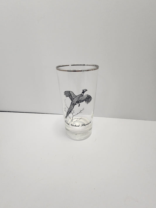 Vintage Ring Tailed Pheasant Silver Rimmed Federal Glass - Wildlife - Pheasant- Pheasant Forever - Hunting - Birds - Drinkware - Glasses