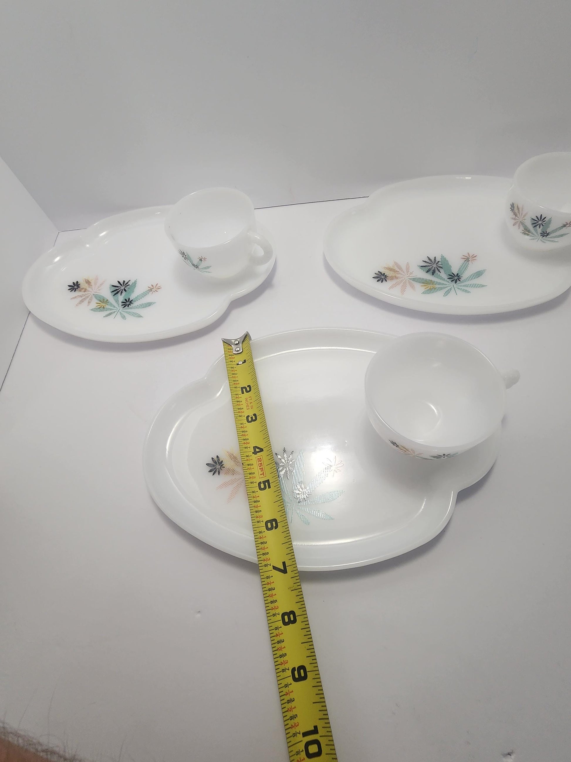 1950s Federal Glass Set Of 3 Saucer Cups & Plates - 1950s - Antiques - China - Saucer - Cups - Plates - Dinnerware