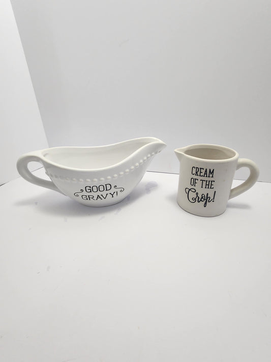Cream Of The Crop & Good Gravy SET Of 2 - Creamery - Gravy - Gravy Dish - Kitchen - Bowls - Mugs - Kitchen Set - Dinnerware
