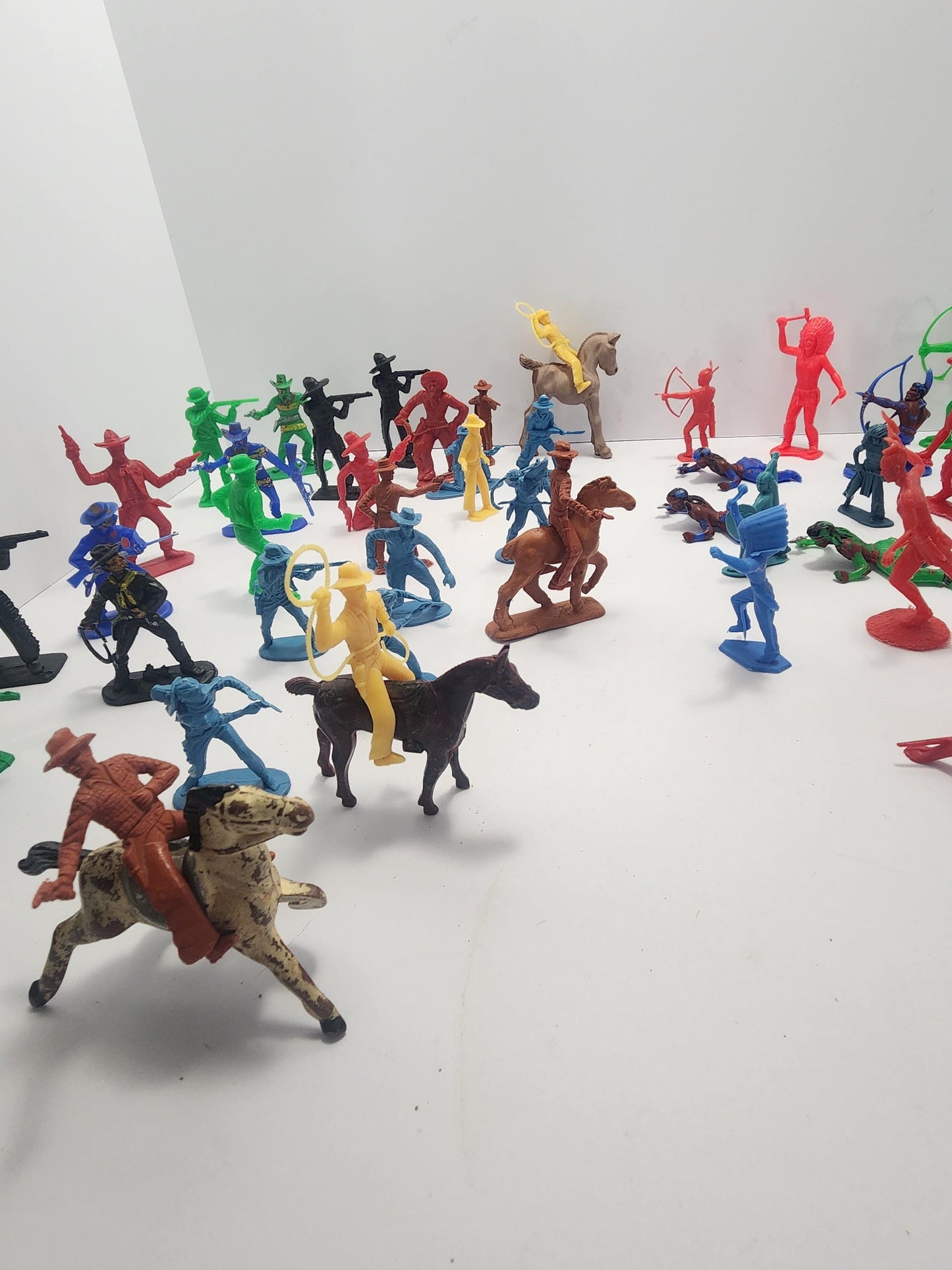 1980s Vintage Cowboys & Indians Action Figures Playset - Army Men - Cowboys - Indians - Horses - Cowboys and Indians - Vintage Toys