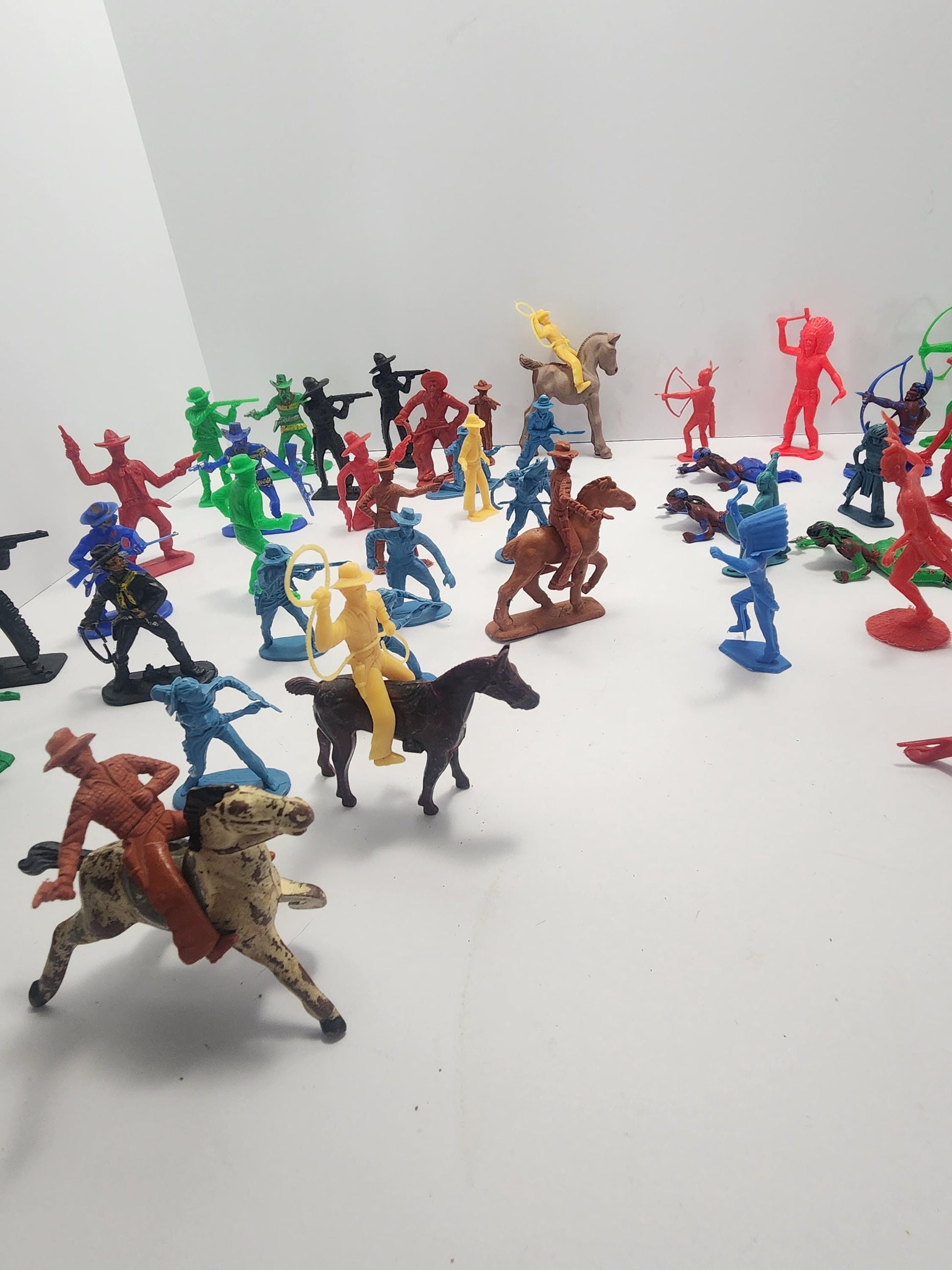 1980s Vintage Cowboys & Indians Action Figures Playset - Army Men - Cowboys - Indians - Horses - Cowboys and Indians - Vintage Toys