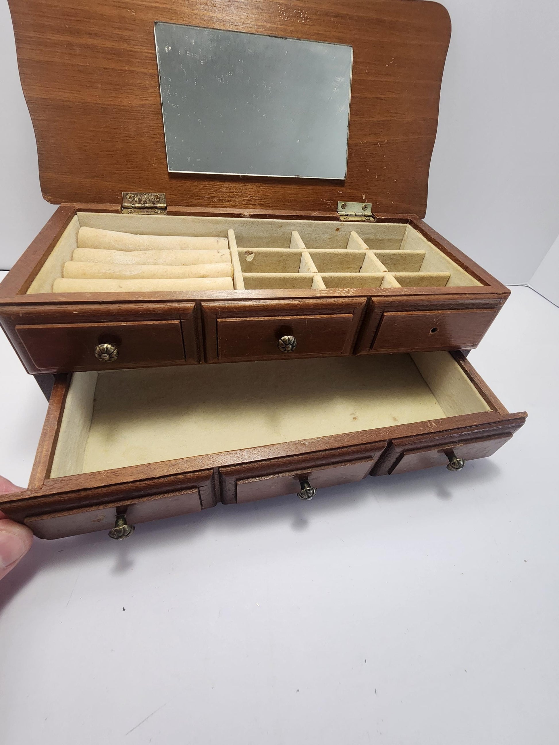 Vintage Centurion Wooden 1990s Jewelry Box - Jewelry - Jewelry Box - Wooden Box - Mirror - Gift For Women - Wooden Jewelry Box