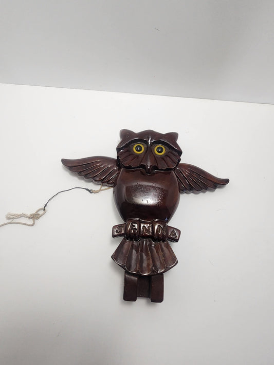 Wooden Carved Vintage Folk Art Owl Hanging Figure - Owls - Owl Gifts - Owl Figures - Jenna - Gifts For Jenna - Wall Hangings - Animals
