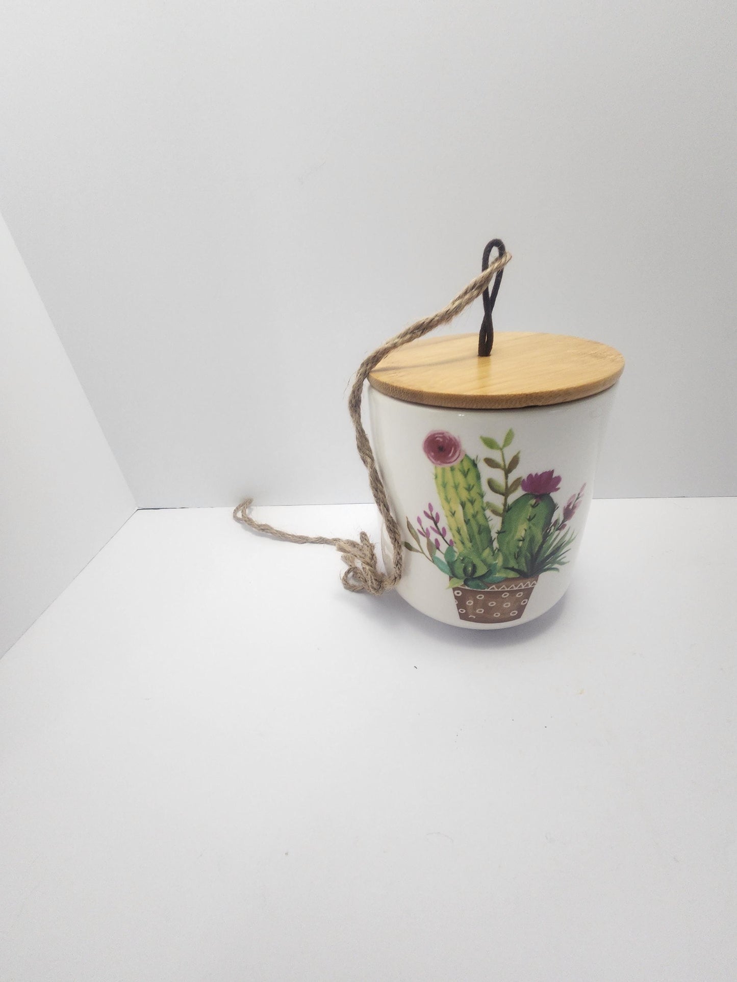 Hanging Ceramic Cactus Painted Cannister Or Planter - Hanging Decor - Decor - Ceramic Jar - Cannister - Cactus - Cactus Defor - Planters