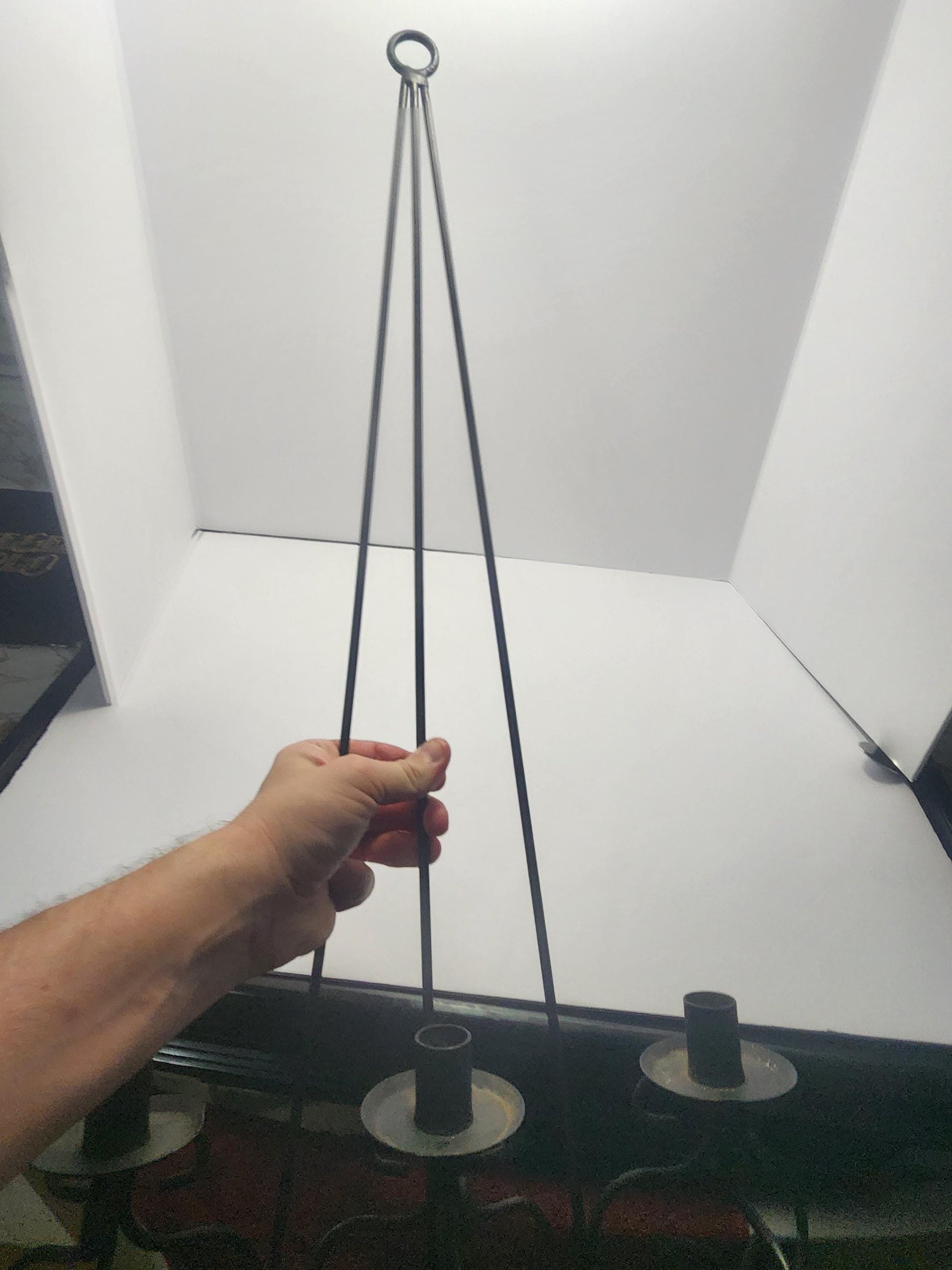 Mid Century Black Iron Triple Hanging Candle Holder - Candles - Candle Holders - Black Iron - Mid Century - Decor - Antiques