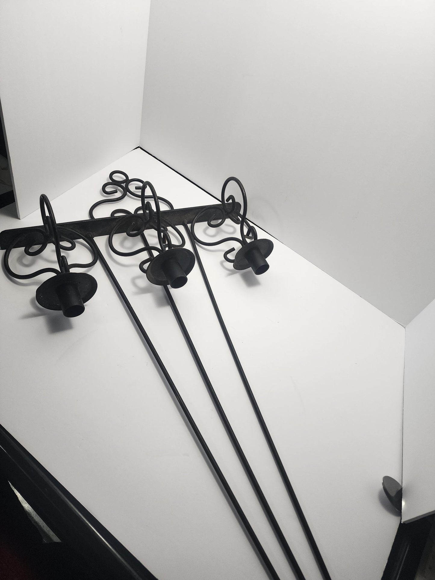 Mid Century Black Iron Triple Hanging Candle Holder - Candles - Candle Holders - Black Iron - Mid Century - Decor - Antiques