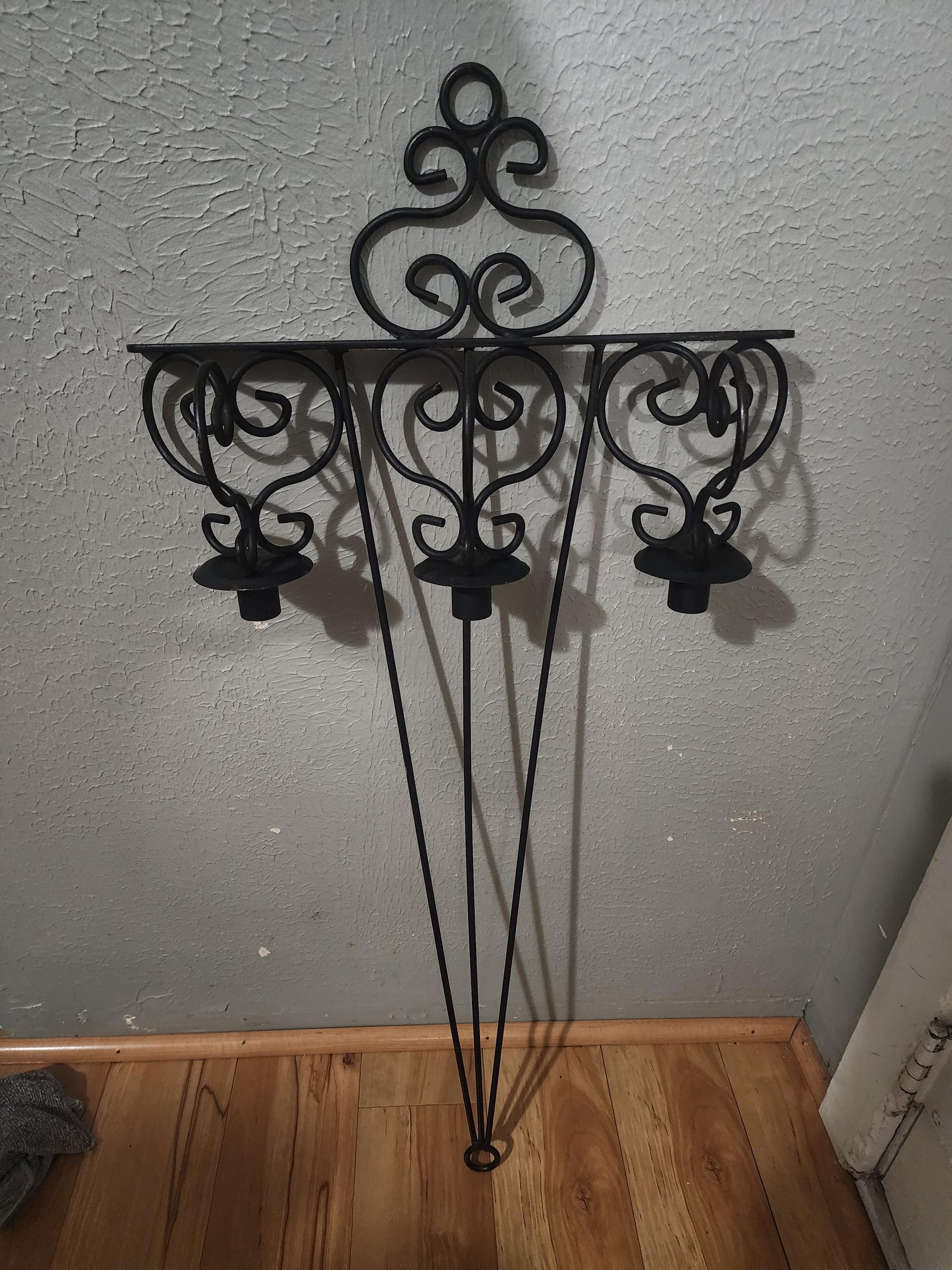 Mid Century Black Iron Triple Hanging Candle Holder - Candles - Candle Holders - Black Iron - Mid Century - Decor - Antiques