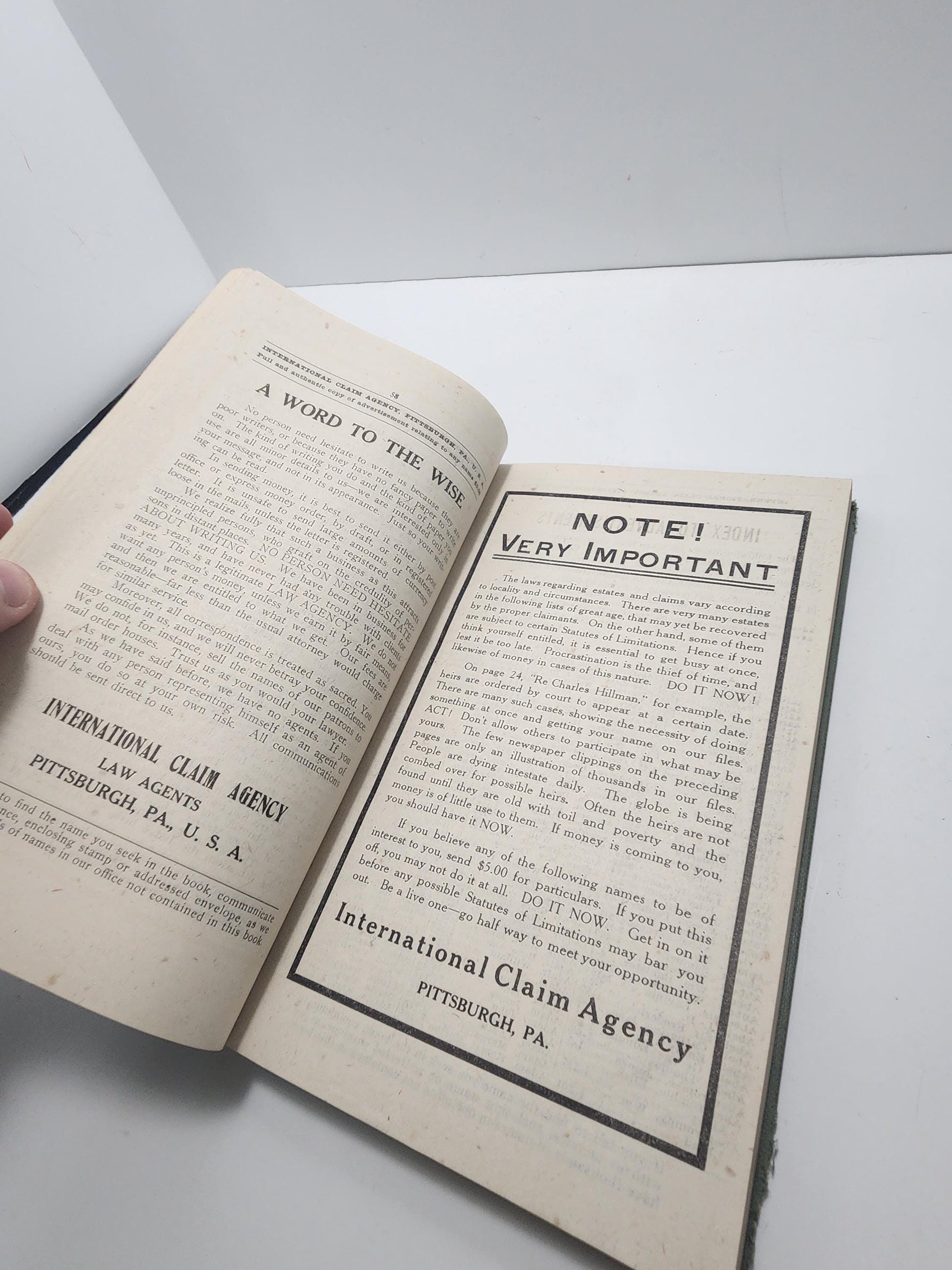 1912 Missing Heirs And Next Of Kin, A Historical Index 4th Edition - 1900's - Antiques - Antique Books - RARE - Missing Heirs & Next Of Kin