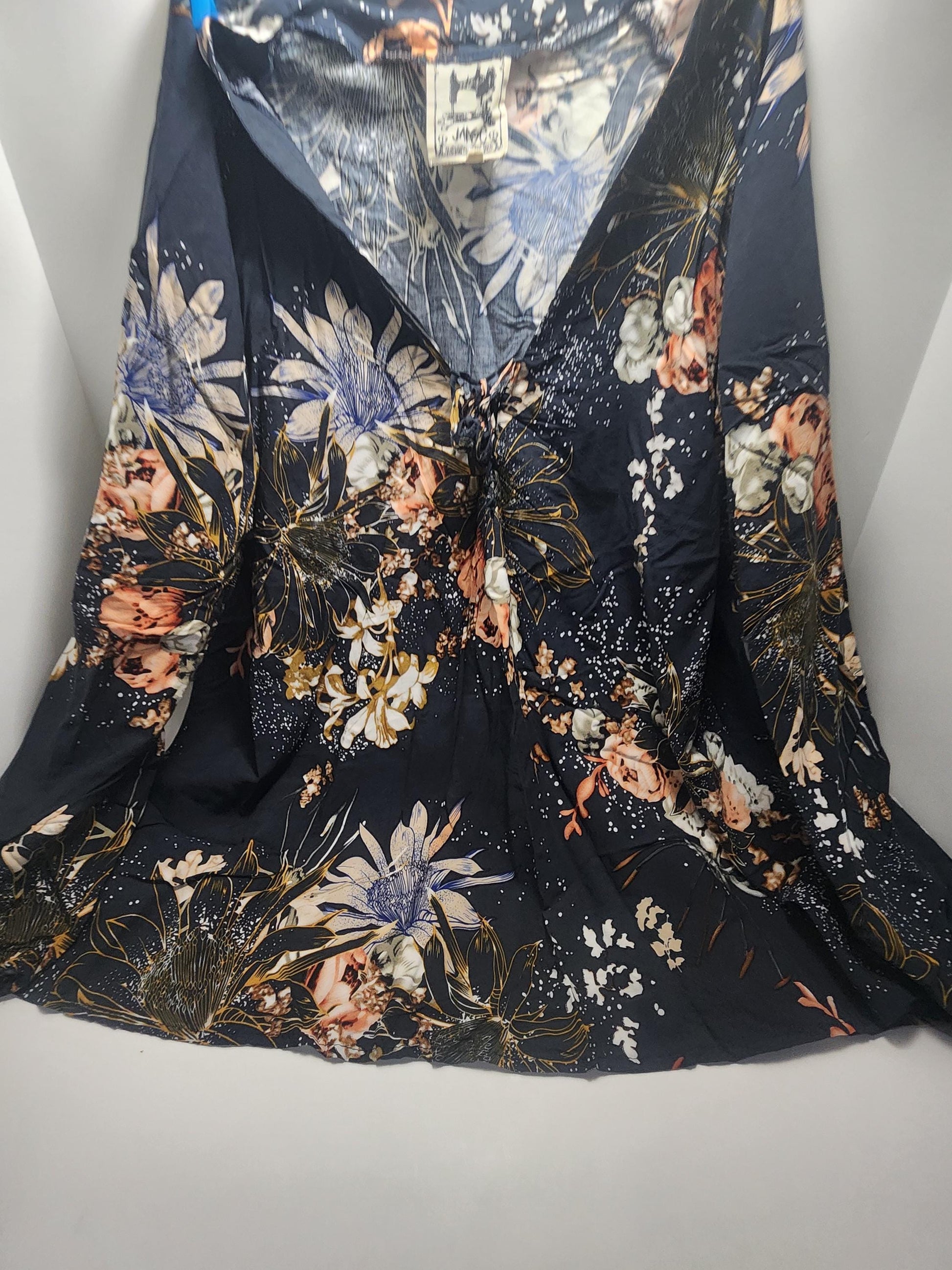 Jaase Indigo Floral Dress Crochet Details Button Down Nwt Country Boho Size 16 - Size 16 - Jaase - Jaase Clothing - Women's Clothing