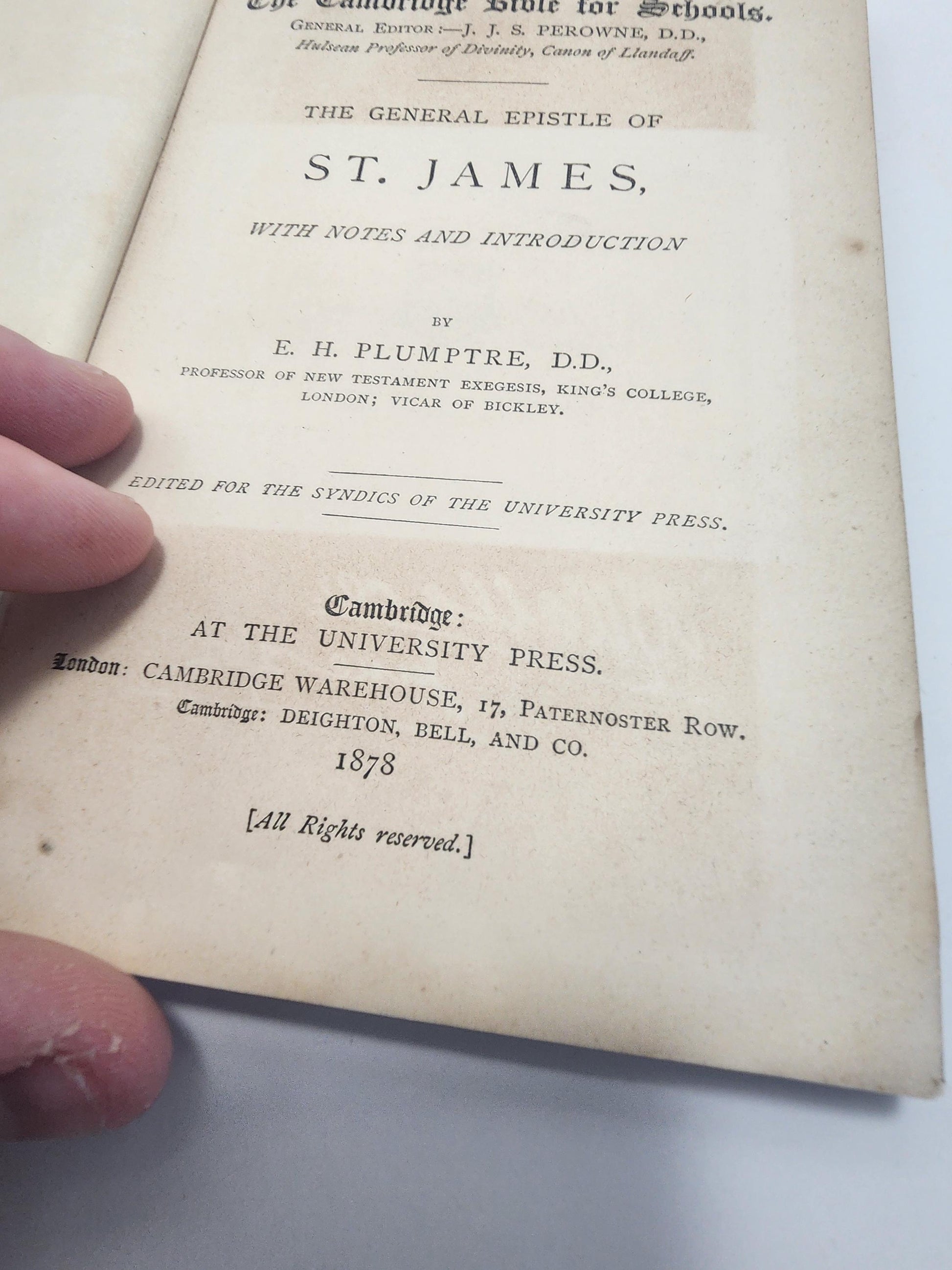 1878 Antique The General Epistle Of St James E H Plumptre - Religious Books - Religion - St James - Antiques - Antique Books - General Epist