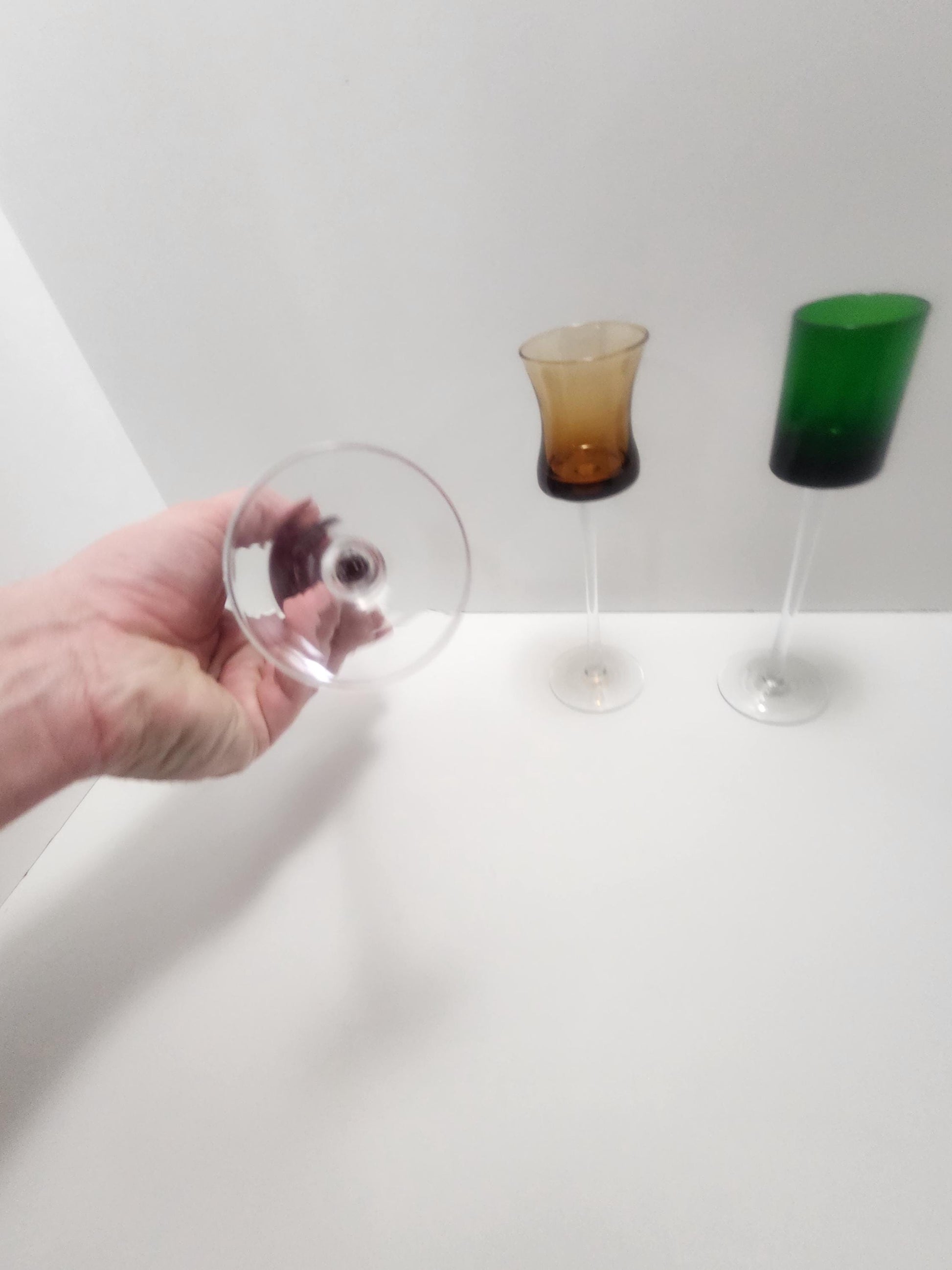 Vintage Amber Liqueur Glass With Long Stems SET Of 3 - Koloman Moser - Moser Pope Collection - Amber Glass - Glasses - Shot Glass