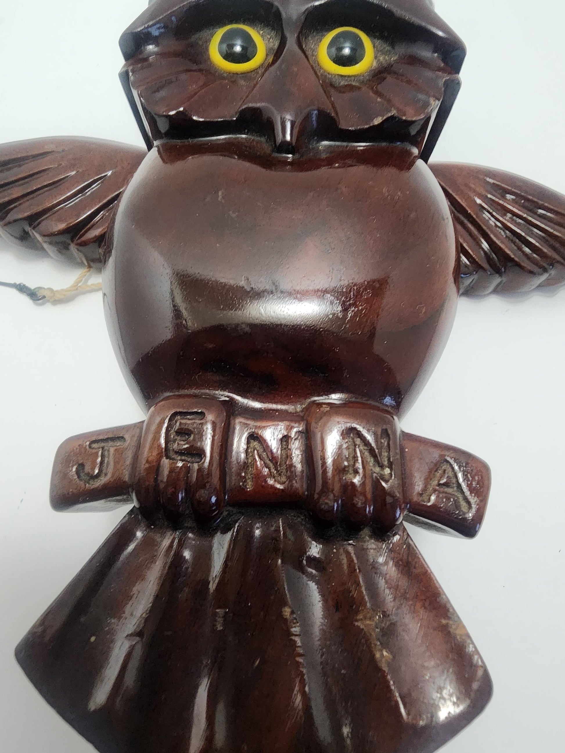 Wooden Carved Vintage Folk Art Owl Hanging Figure - Owls - Owl Gifts - Owl Figures - Jenna - Gifts For Jenna - Wall Hangings - Animals