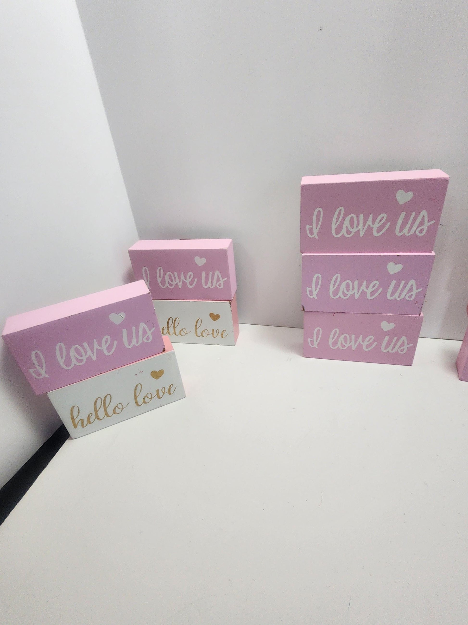 I Love US & Hello Love Home Decor Love Blocks - Blocks - Decor - Home Decor - Couples - Love - Love Decor - I Love Us - Hello Love - Pink