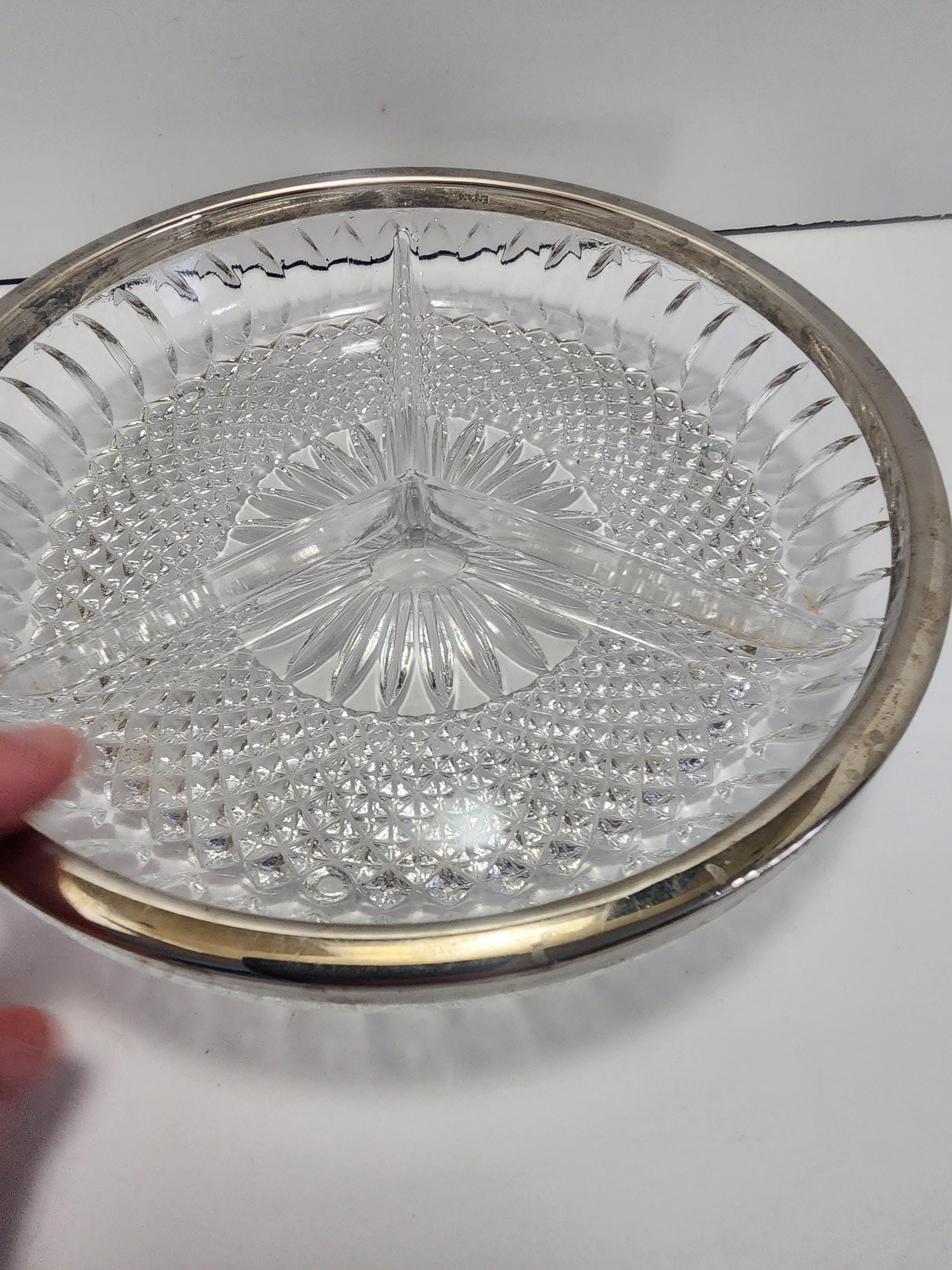 Crystal & Silver Vintage Glass Divided Serving Dish - Dishes - Serving Dish - Glass - Vintage Glass - Serving Tray