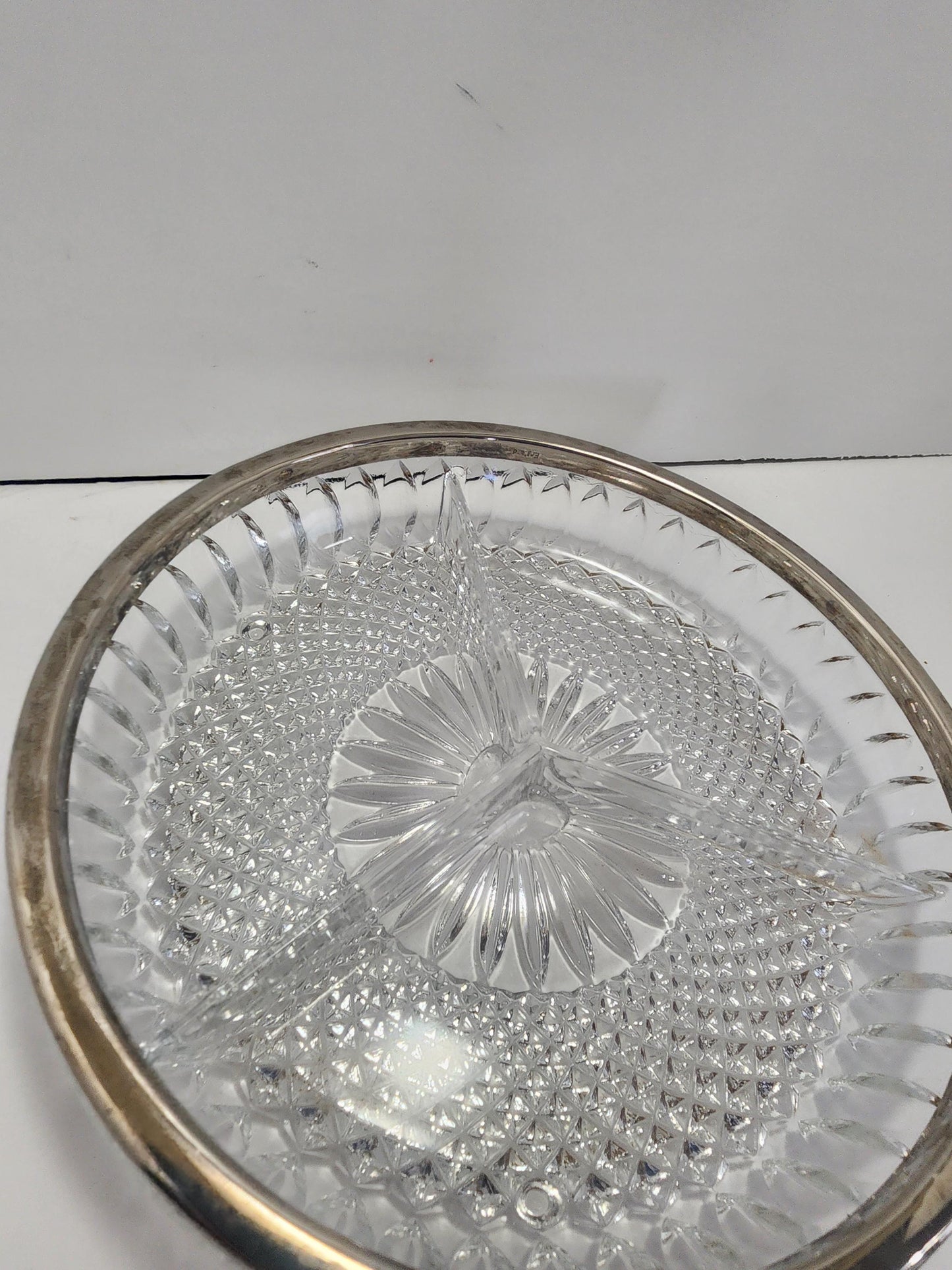 Crystal & Silver Vintage Glass Divided Serving Dish - Dishes - Serving Dish - Glass - Vintage Glass - Serving Tray