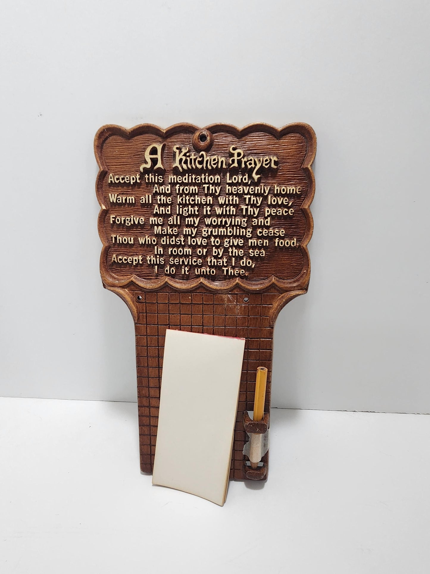 Vintage 1980's A Kitchen Prayer Hangable Plaque With Paper & Pencil - Prayer - Kitchen - Kitchen Decor - Religion - Religious Gifts