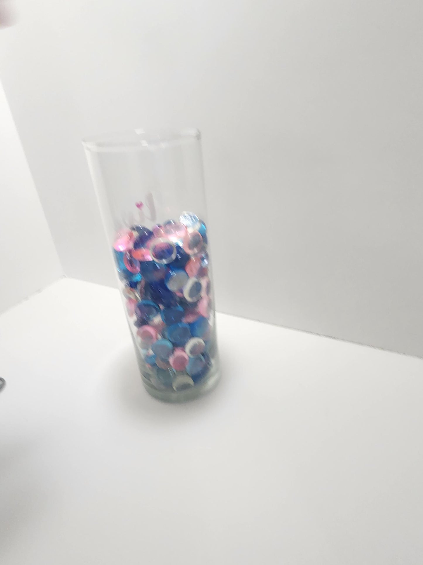 Live Laugh Love Tall Glass Vase With Colored Rocks - Colored Rocks - Aquarium Rocks - Rocks - Live Laugh Love - Vase - Glass - Decor