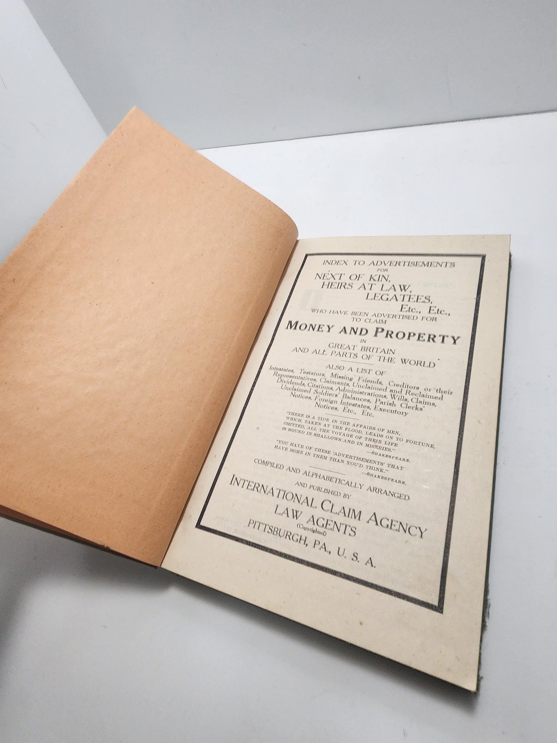 1912 Missing Heirs And Next Of Kin, A Historical Index 4th Edition - 1900's - Antiques - Antique Books - RARE - Missing Heirs & Next Of Kin