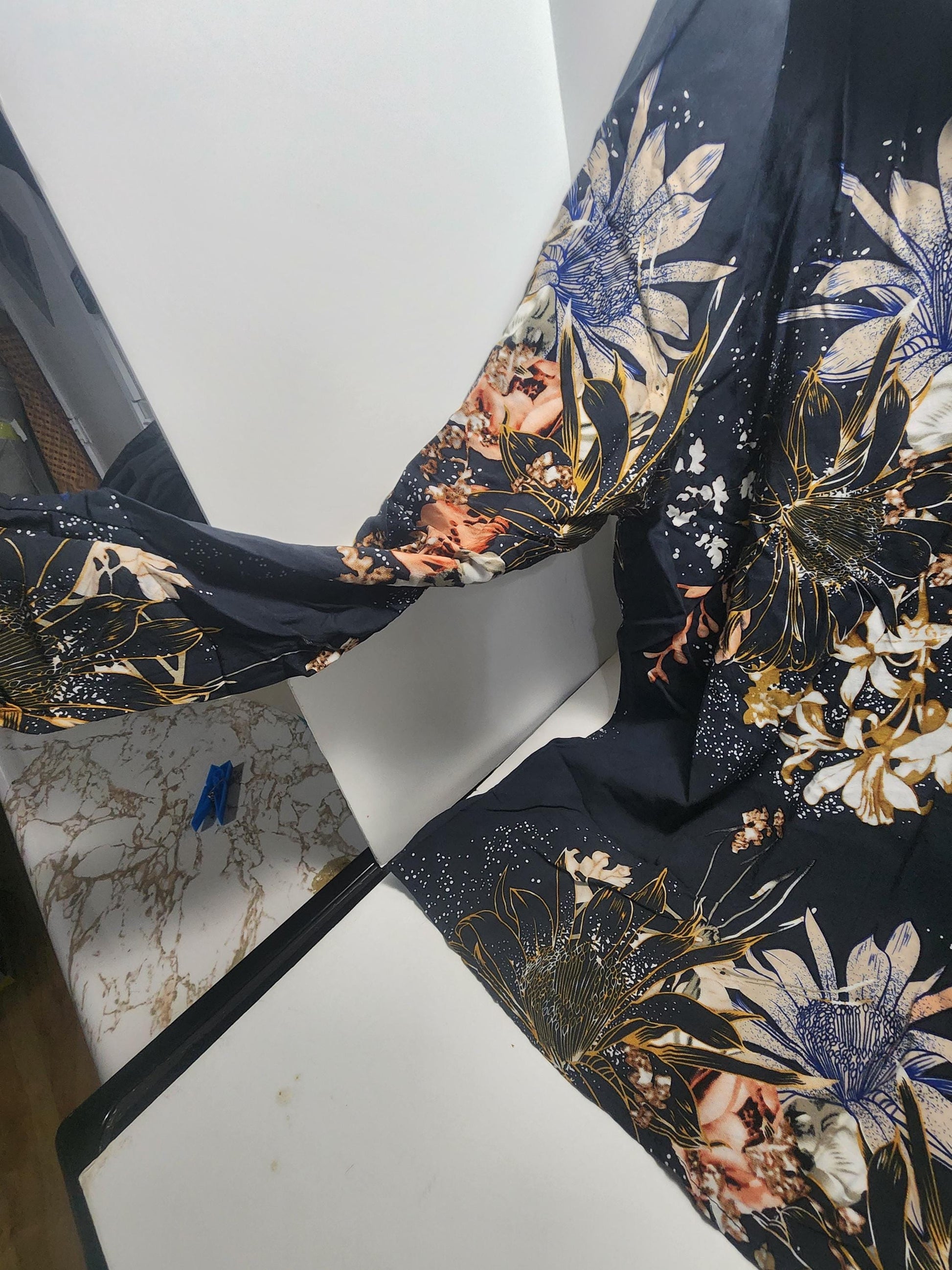 Jaase Indigo Floral Dress Crochet Details Button Down Nwt Country Boho Size 16 - Size 16 - Jaase - Jaase Clothing - Women's Clothing