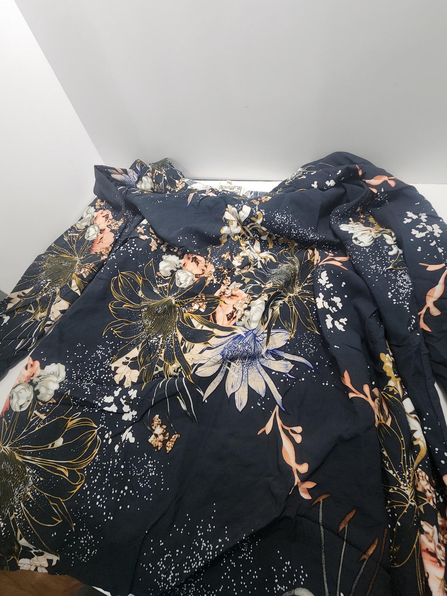 Jaase Indigo Floral Dress Crochet Details Button Down Nwt Country Boho Size 16 - Size 16 - Jaase - Jaase Clothing - Women's Clothing