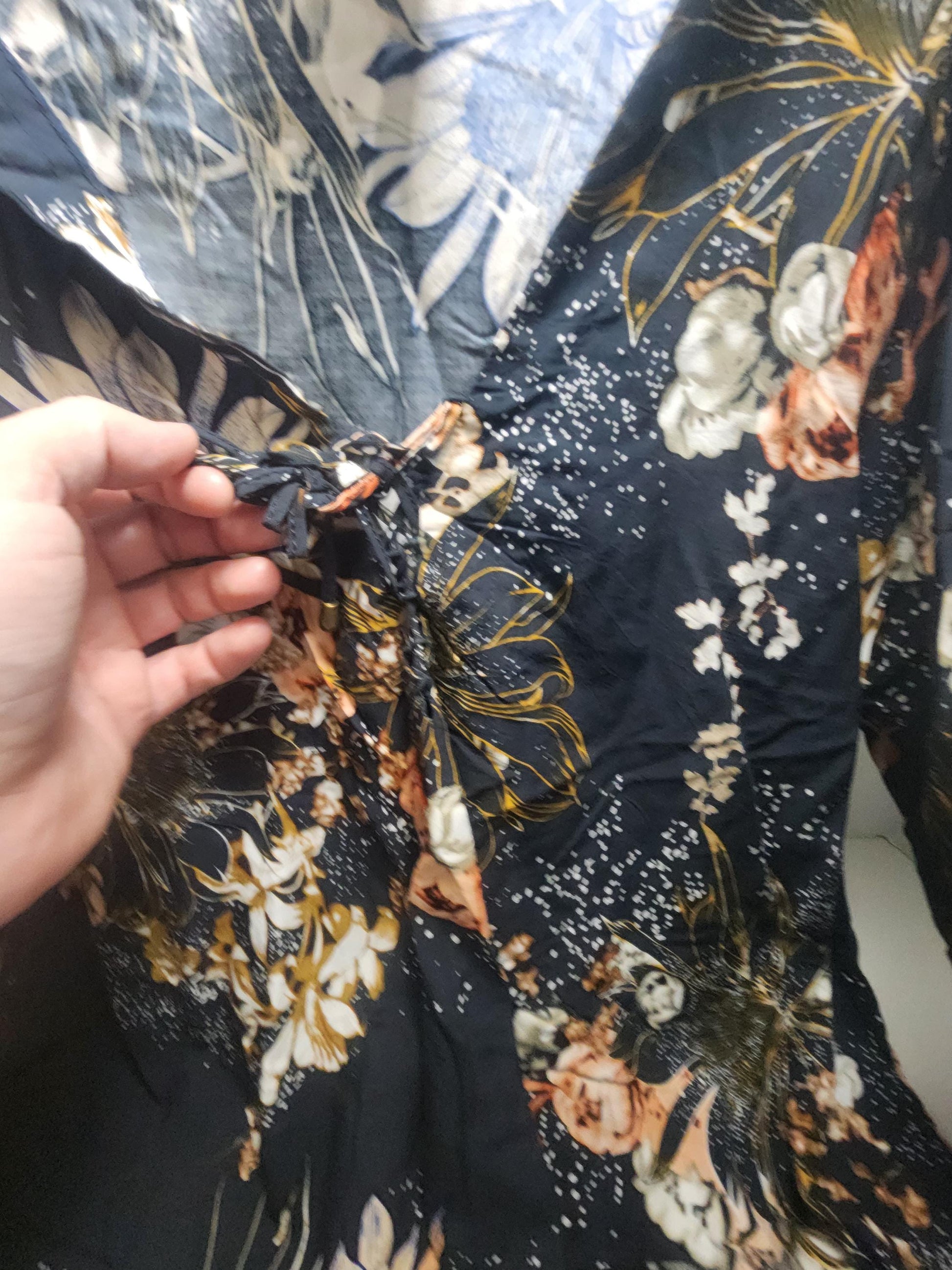 Jaase Indigo Floral Dress Crochet Details Button Down Nwt Country Boho Size 16 - Size 16 - Jaase - Jaase Clothing - Women's Clothing